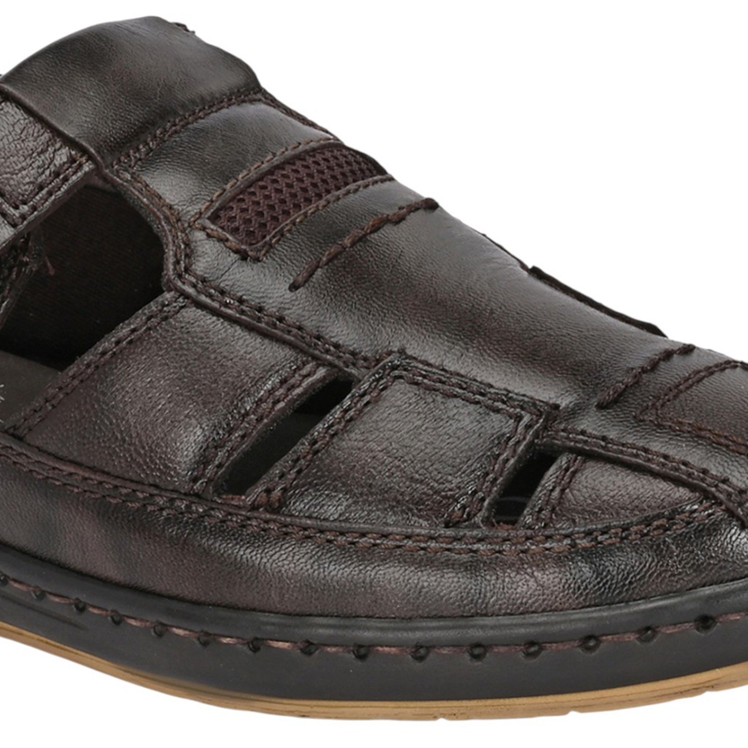 Men Burnished Tan Leather Closed-Toe Fisherman Sandal