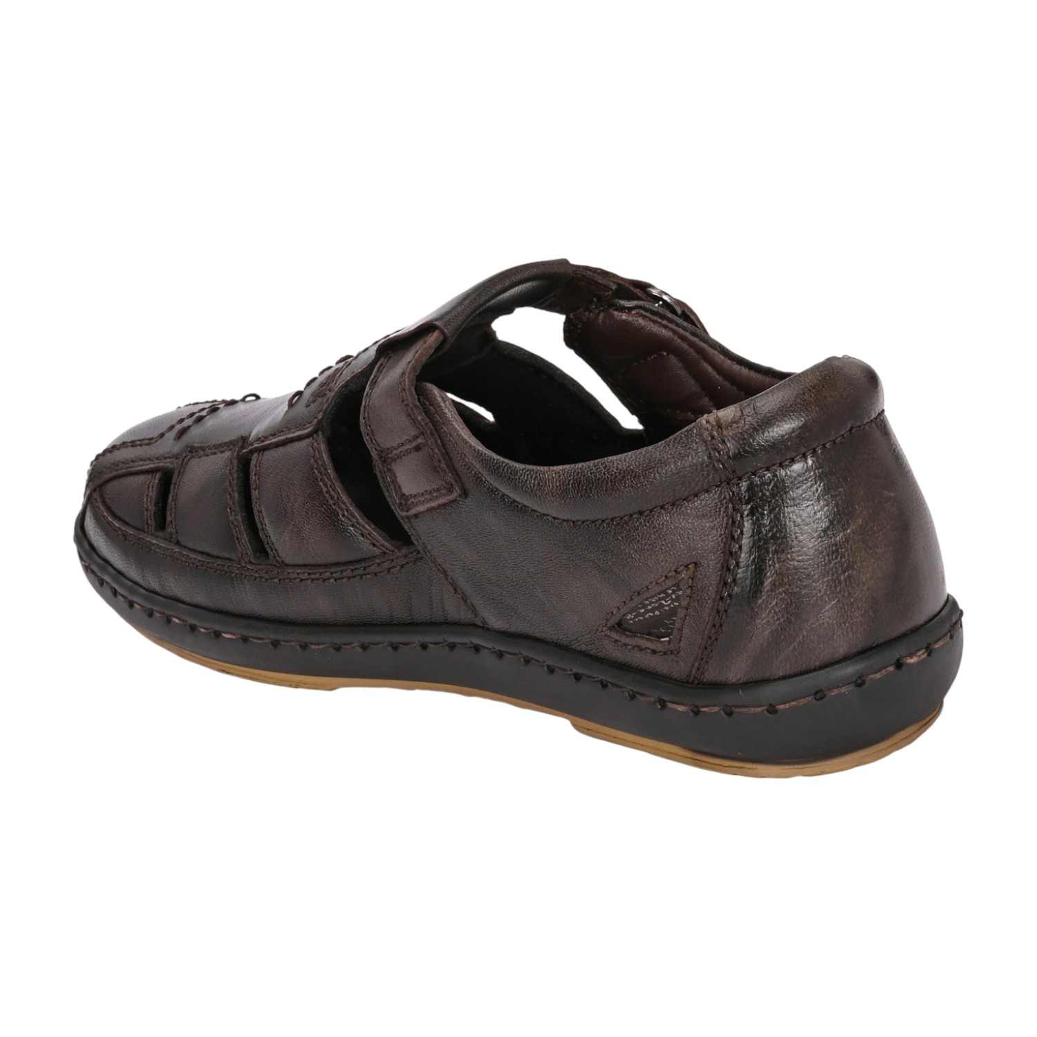 Men Burnished Tan Leather Closed-Toe Fisherman Sandal