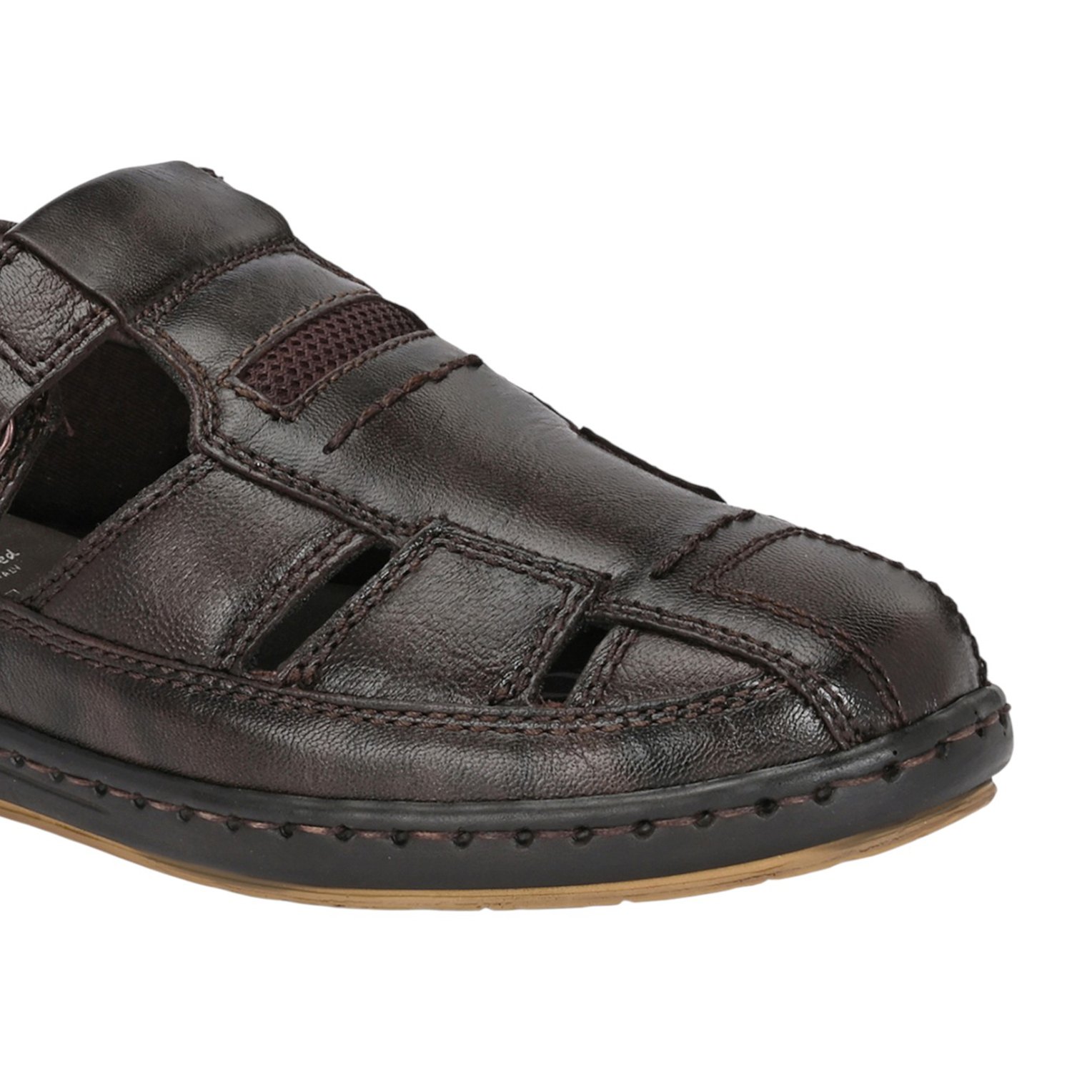 Men Burnished Tan Leather Closed-Toe Fisherman Sandal