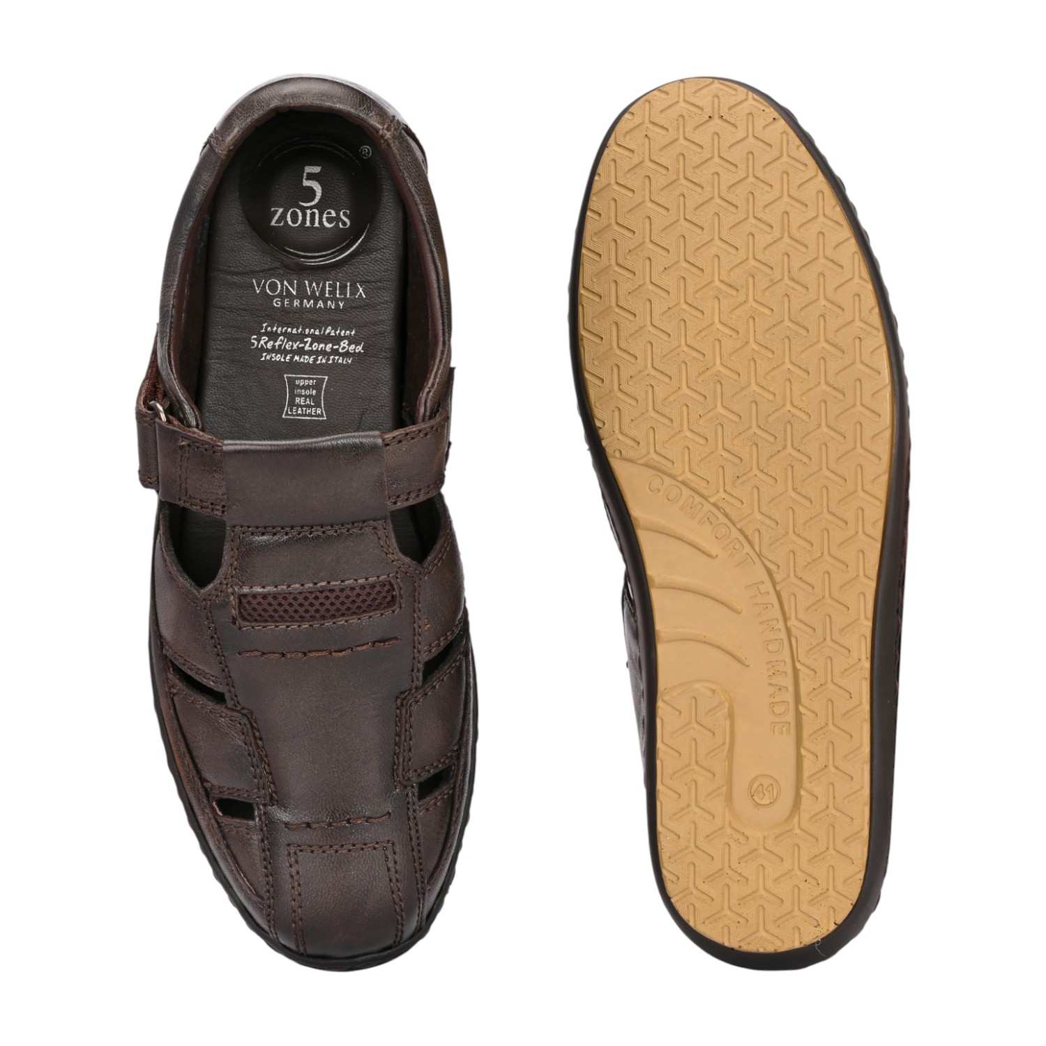 Men Burnished Tan Leather Closed-Toe Fisherman Sandal