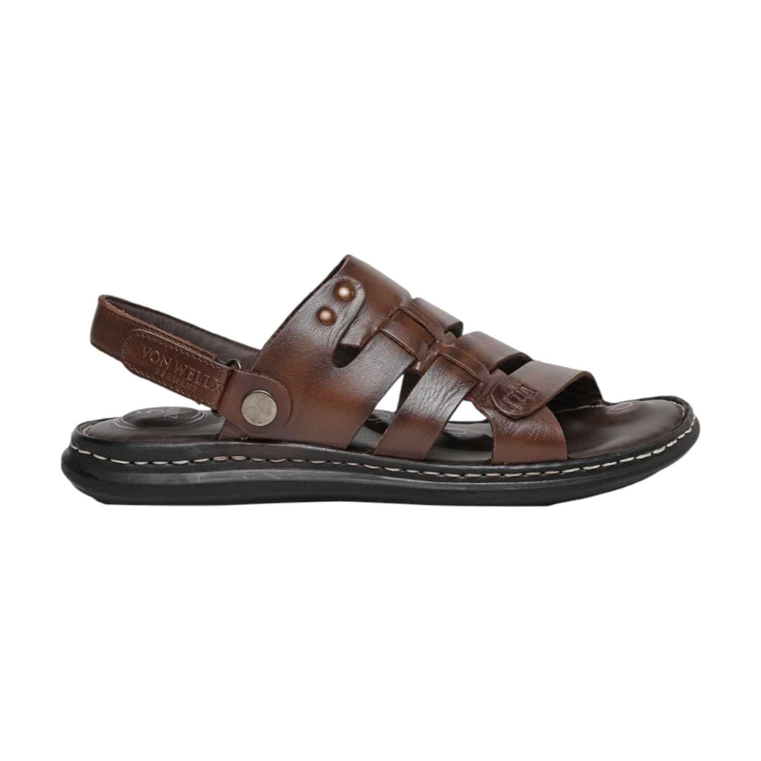 Men Brown Leather Open-Toe Gladiator Sandals
