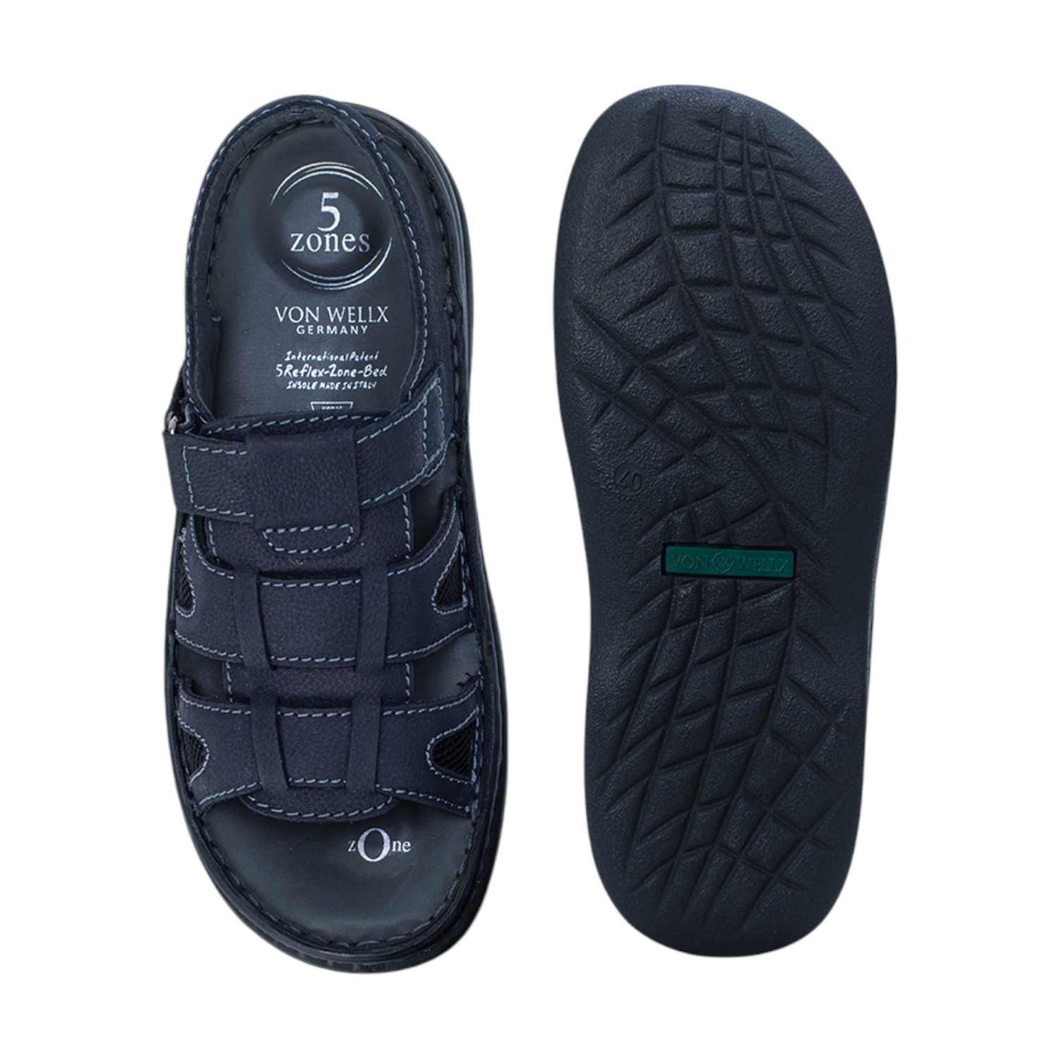Men Navy Blue Leather Adjustable Comfort Sandals (5 Zones)