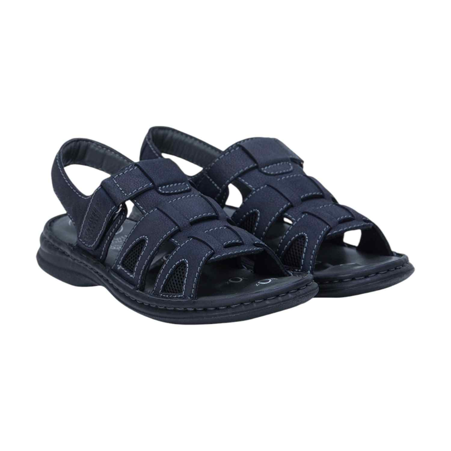 Men Navy Blue Leather Adjustable Comfort Sandals (5 Zones)