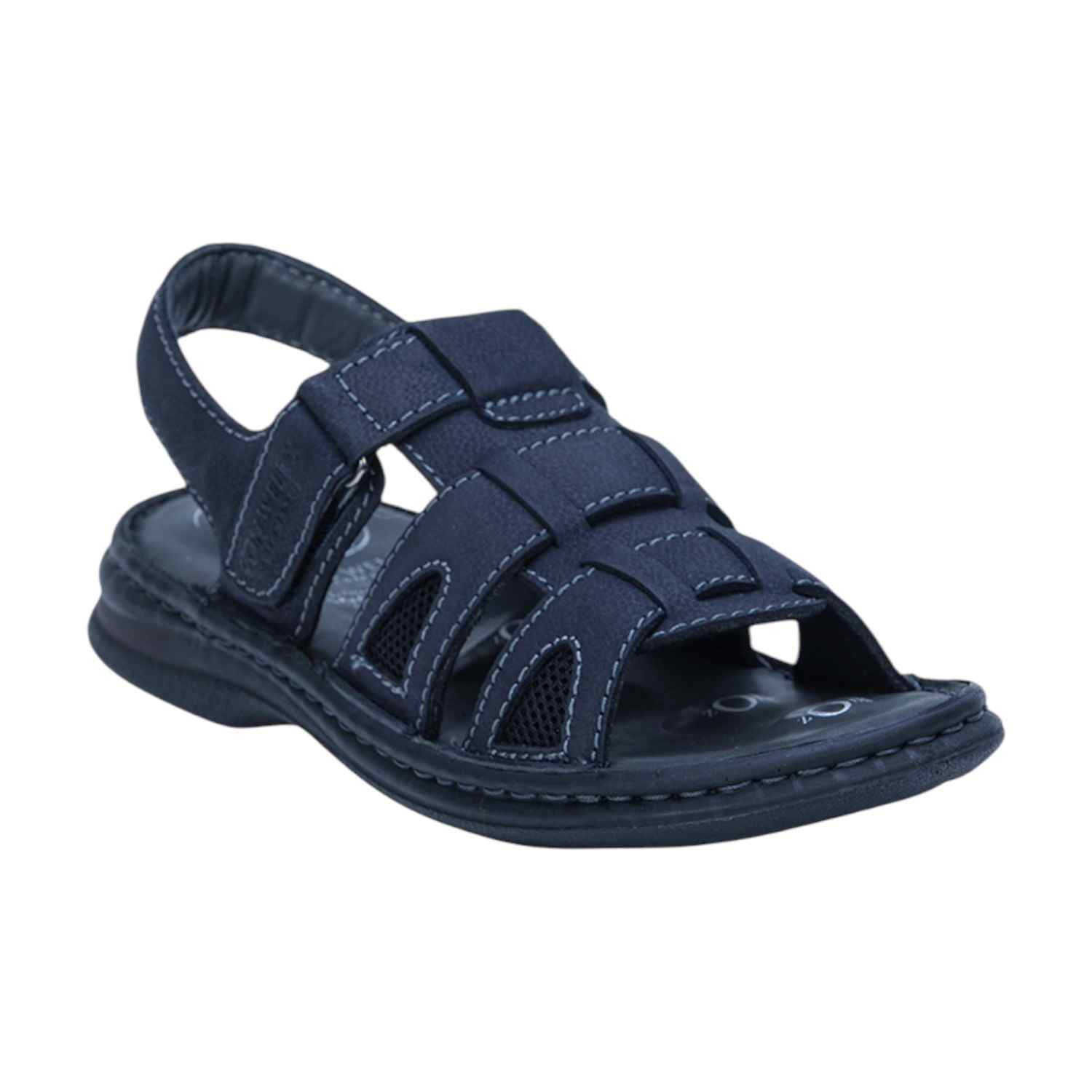Men Navy Blue Leather Adjustable Comfort Sandals (5 Zones)