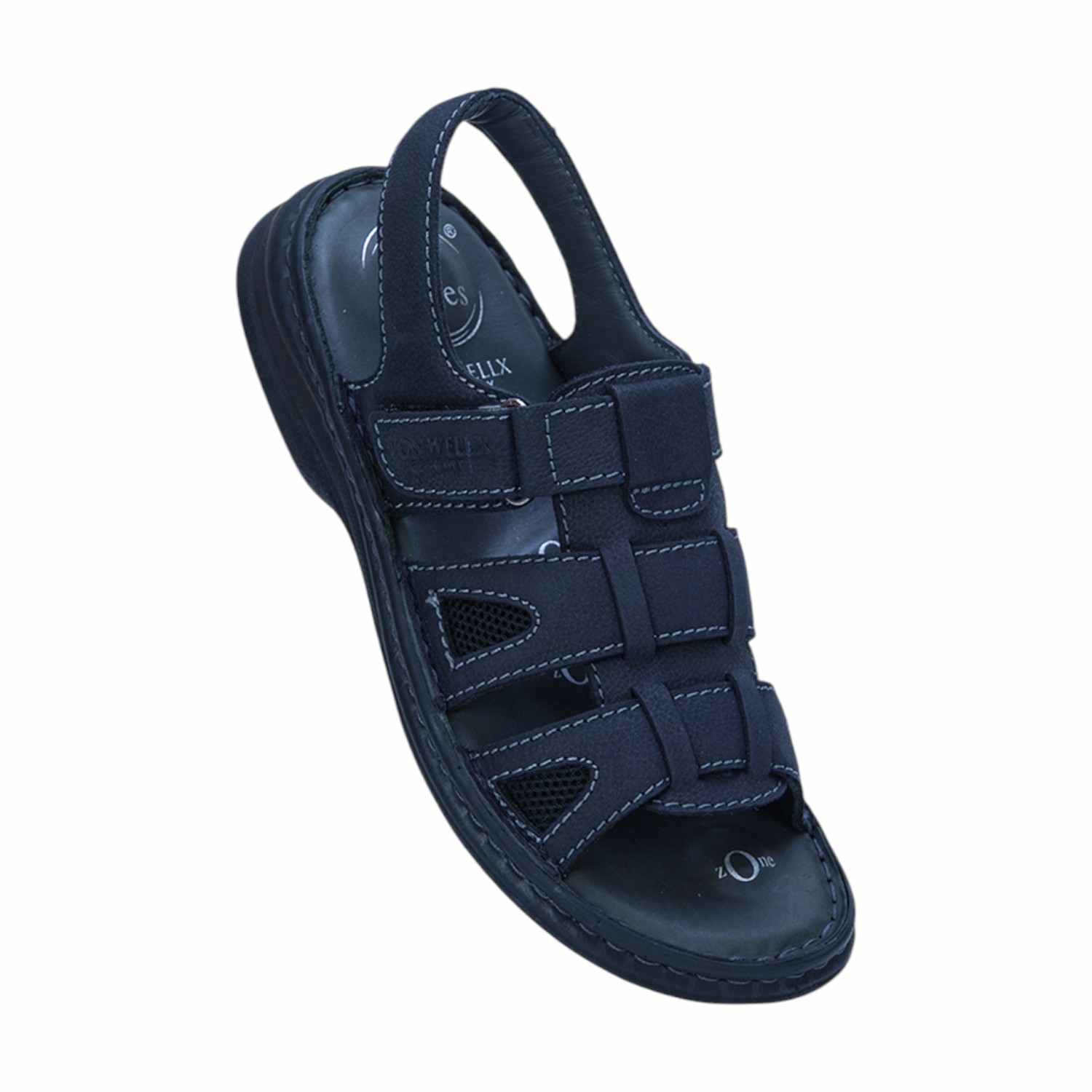 Men Navy Blue Leather Adjustable Comfort Sandals (5 Zones)