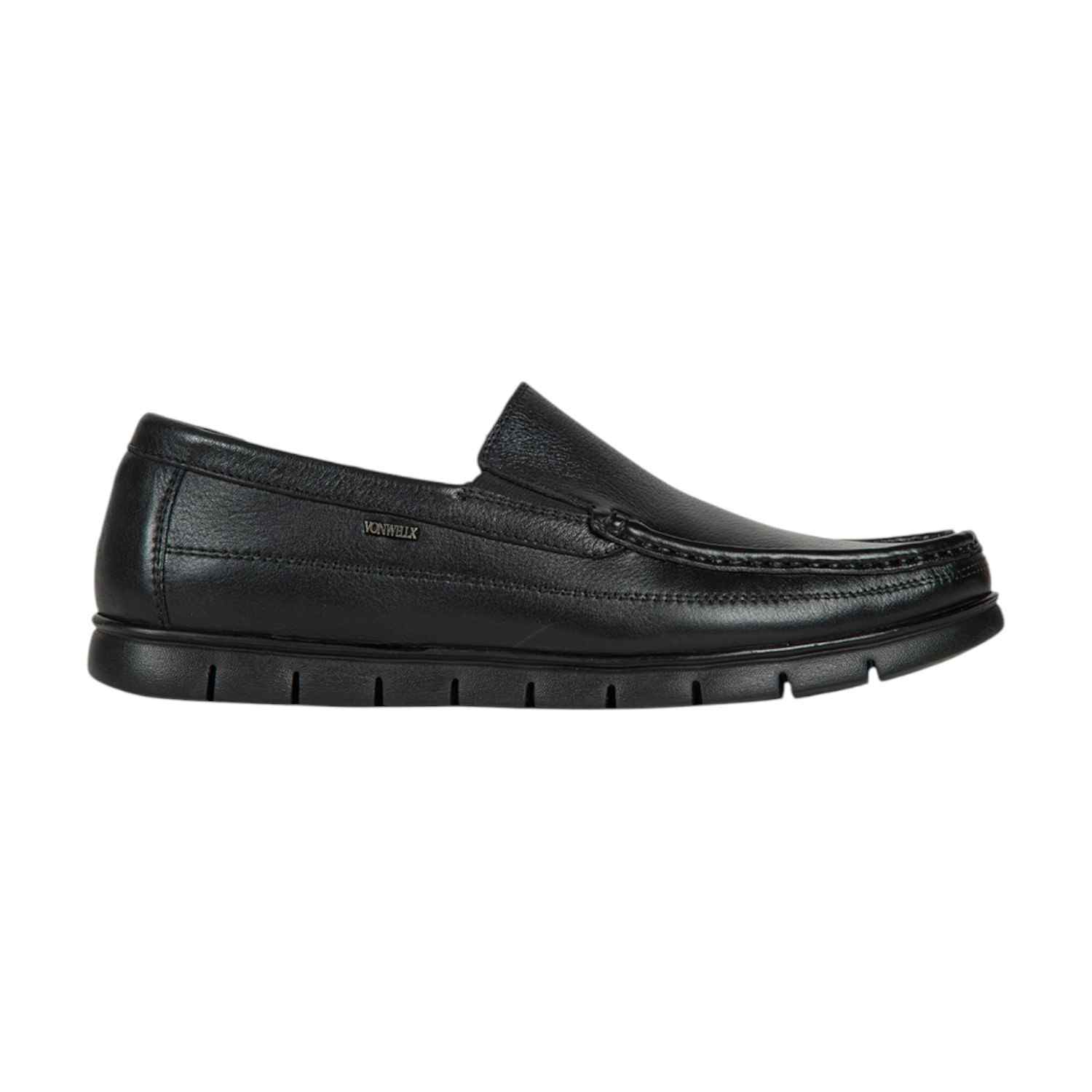 Men Black Genuine Leather Slip-On Loafers