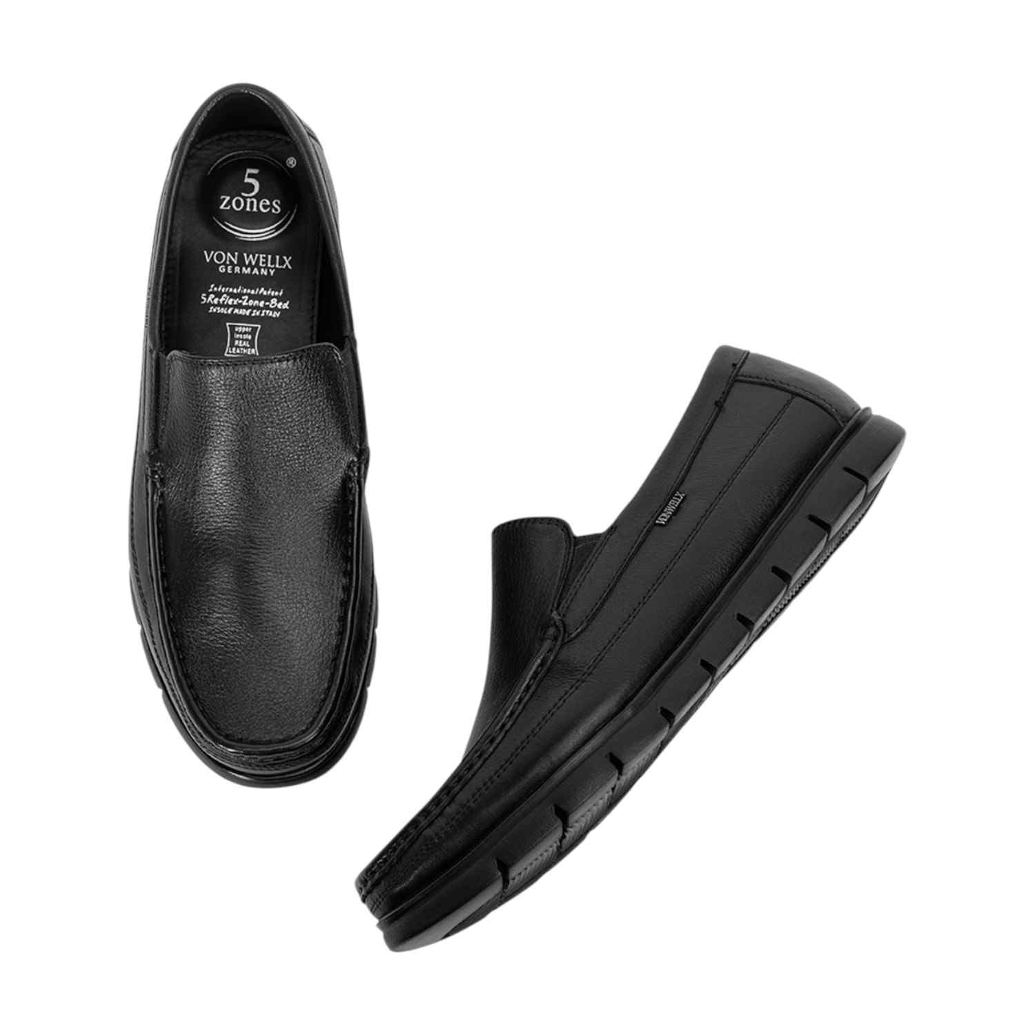 Men Black Genuine Leather Slip-On Loafers