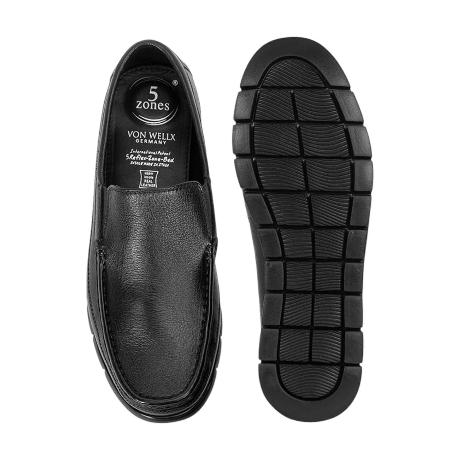 Men Black Genuine Leather Slip-On Loafers