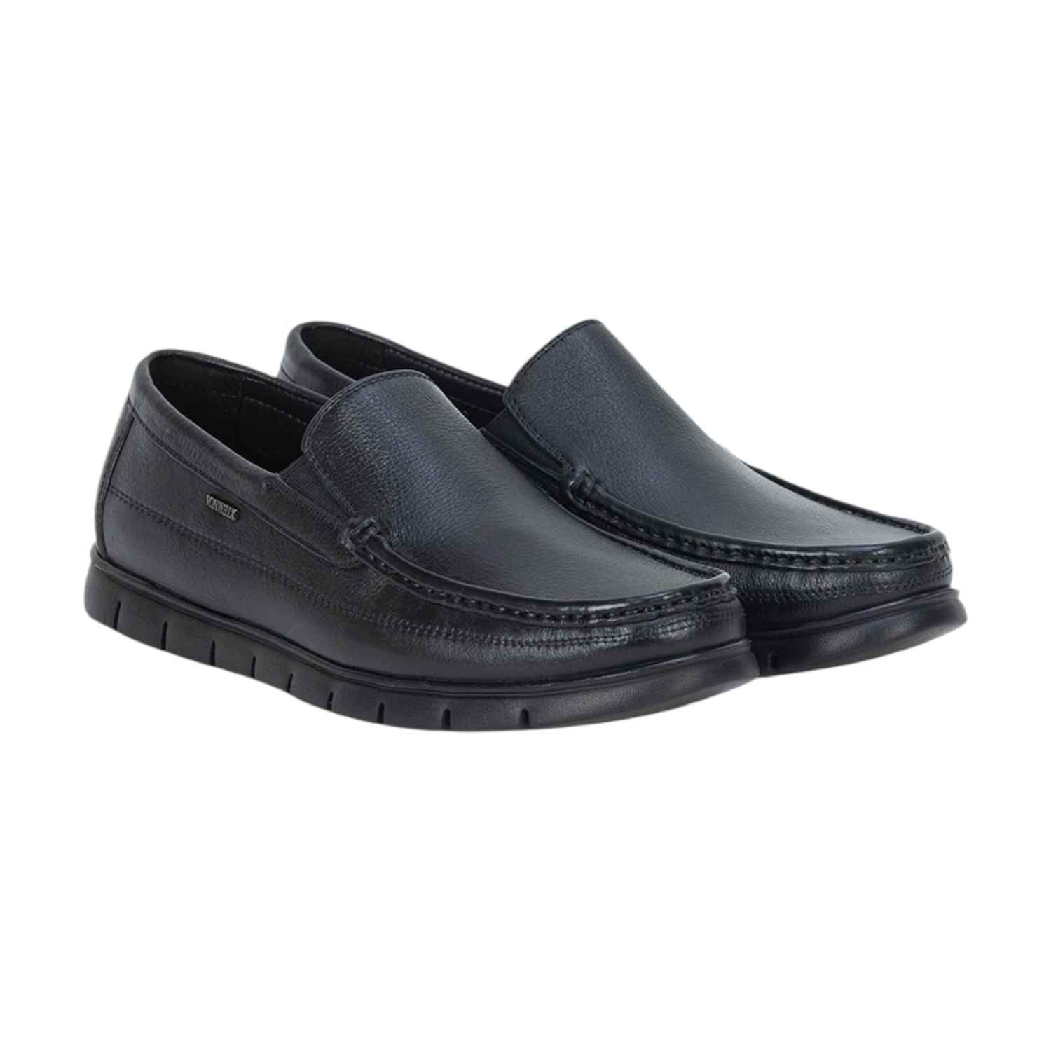 Men Black Genuine Leather Slip-On Loafers