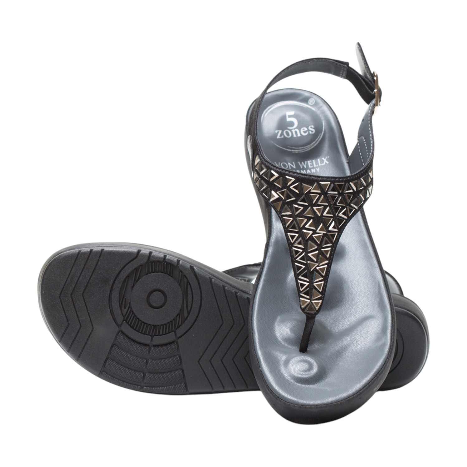 Women Black Studded Platform Thong Sandals with Ankle Strap