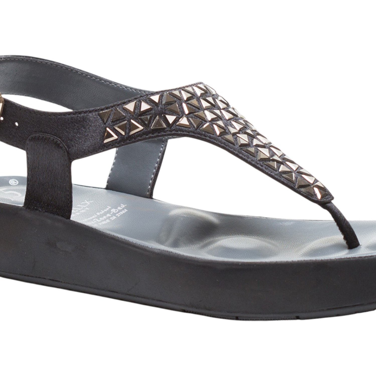 Women Black Studded Platform Thong Sandals with Ankle Strap