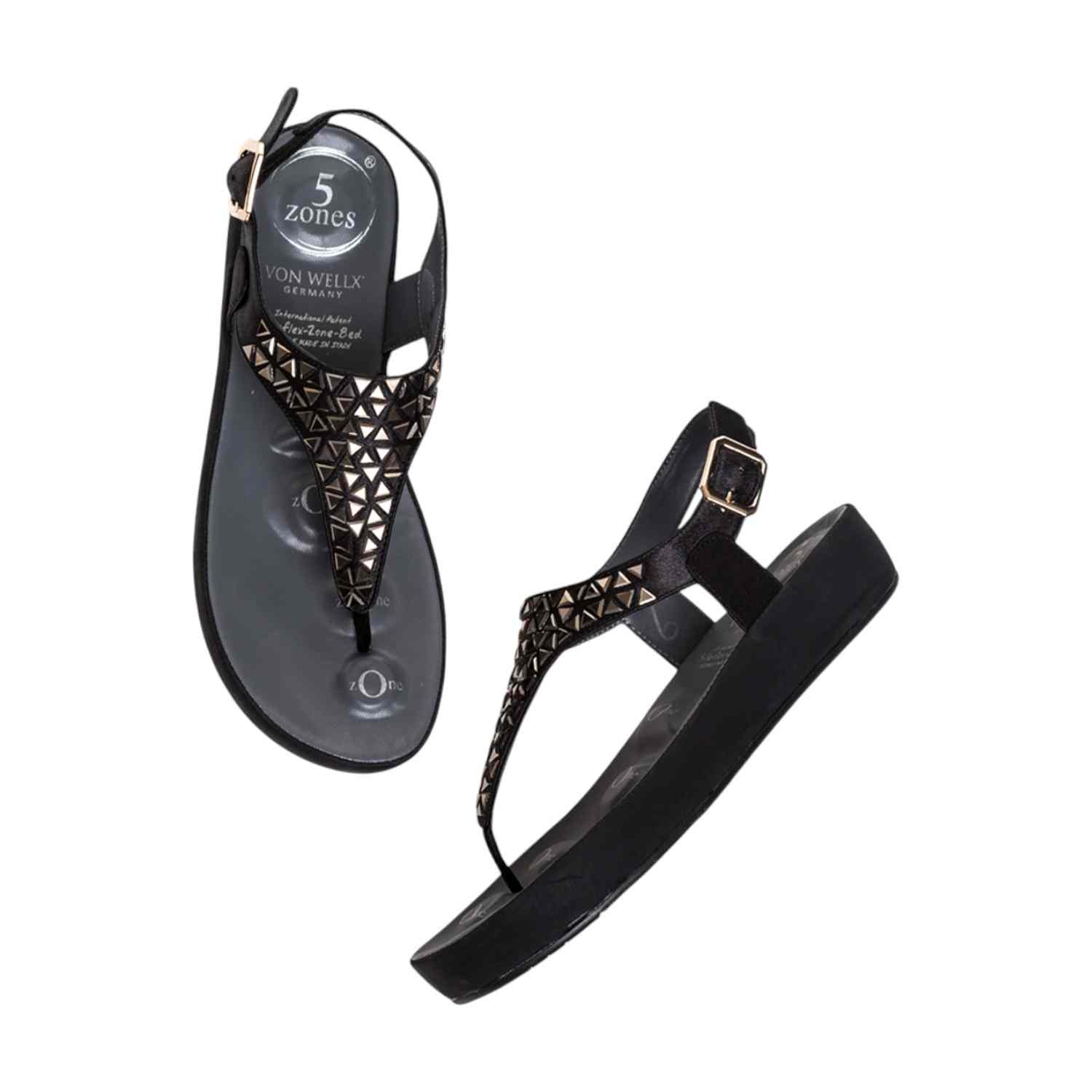 Women Black Studded Platform Thong Sandals with Ankle Strap