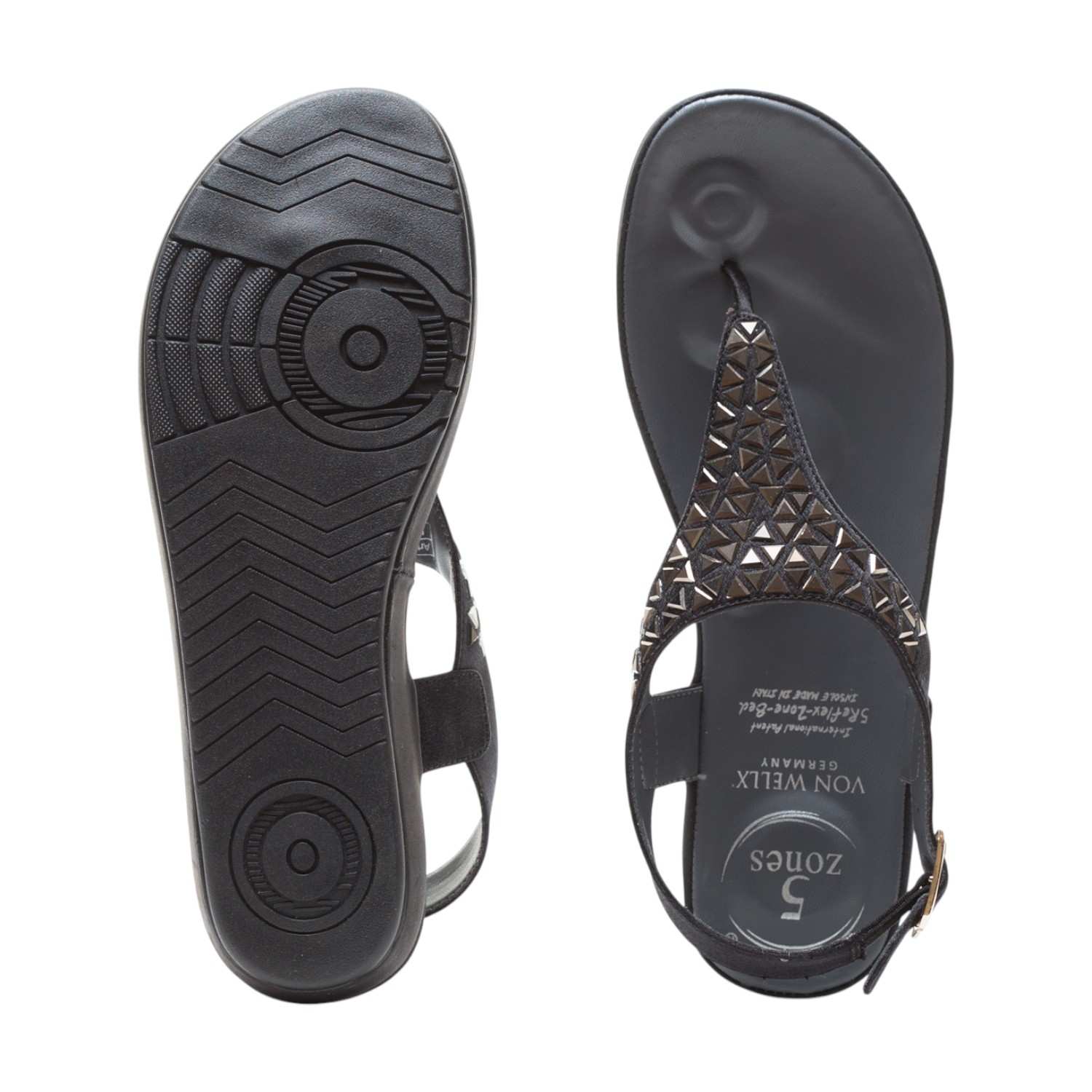 Women Black Studded Platform Thong Sandals with Ankle Strap