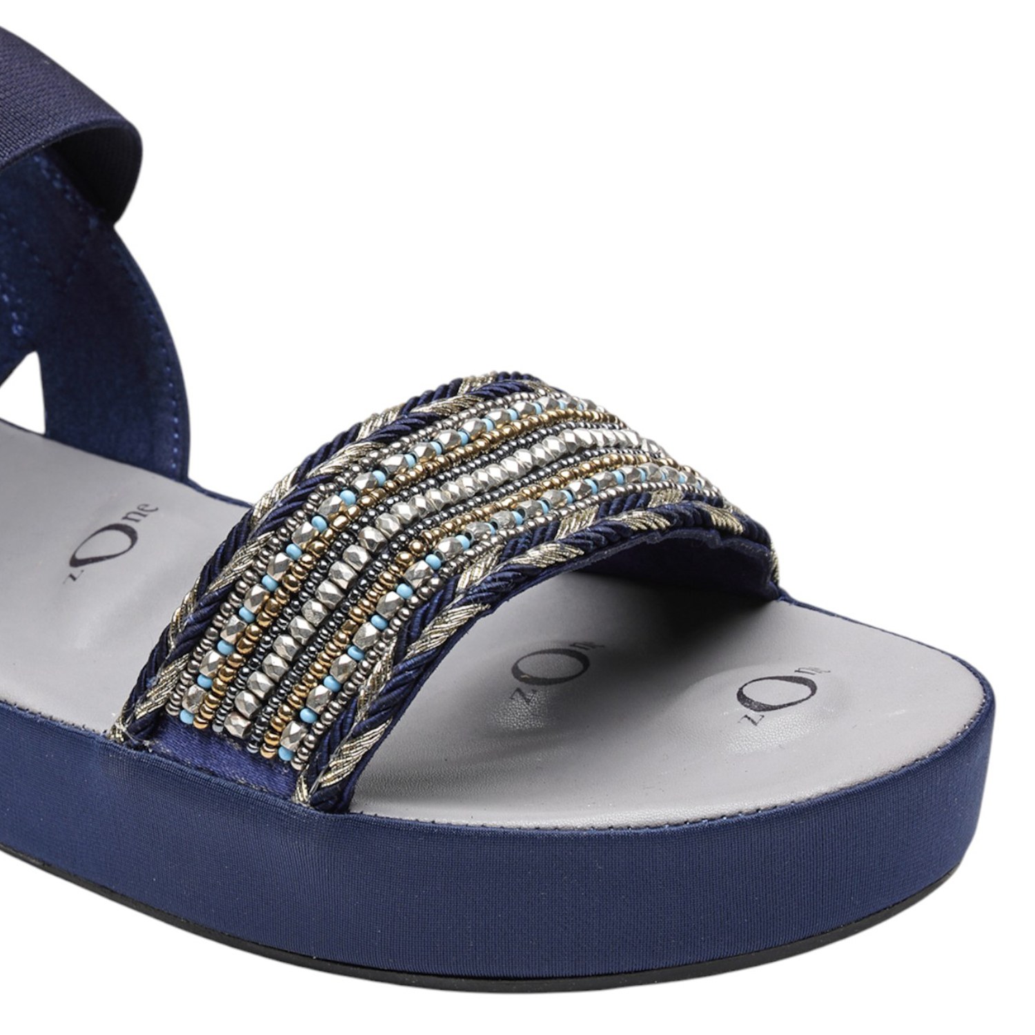 Women Blue Beaded Slingback Platform Sandals