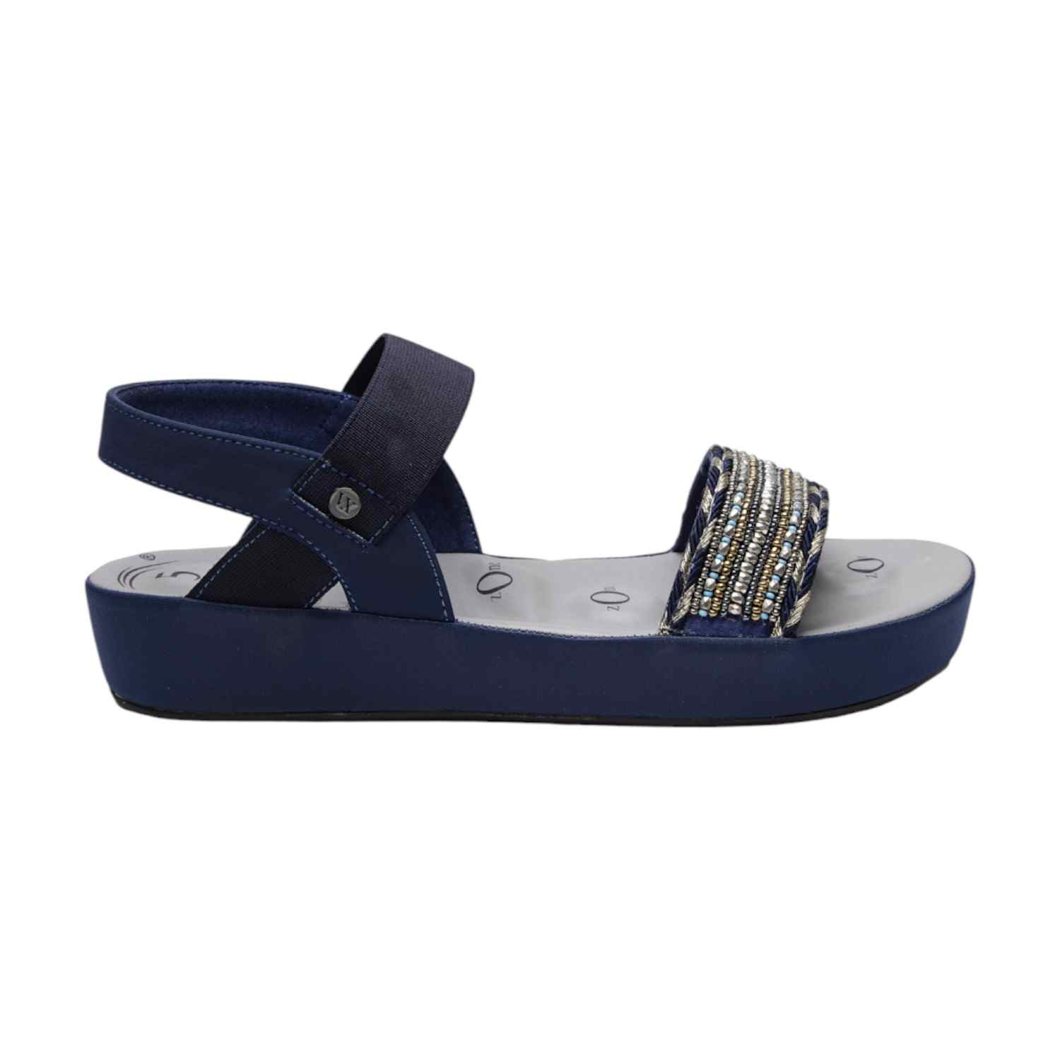 Women Blue Beaded Slingback Platform Sandals