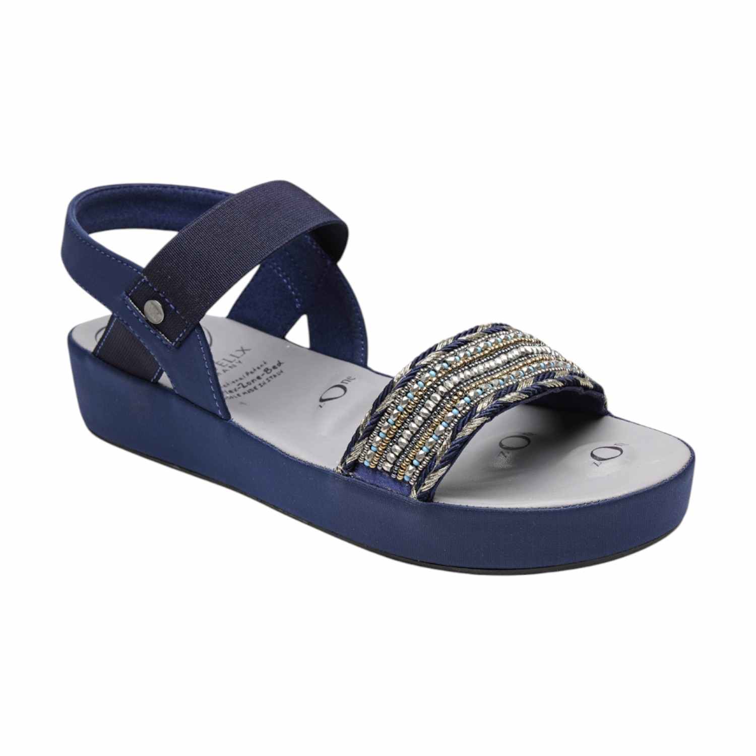 Women Blue Beaded Slingback Platform Sandals