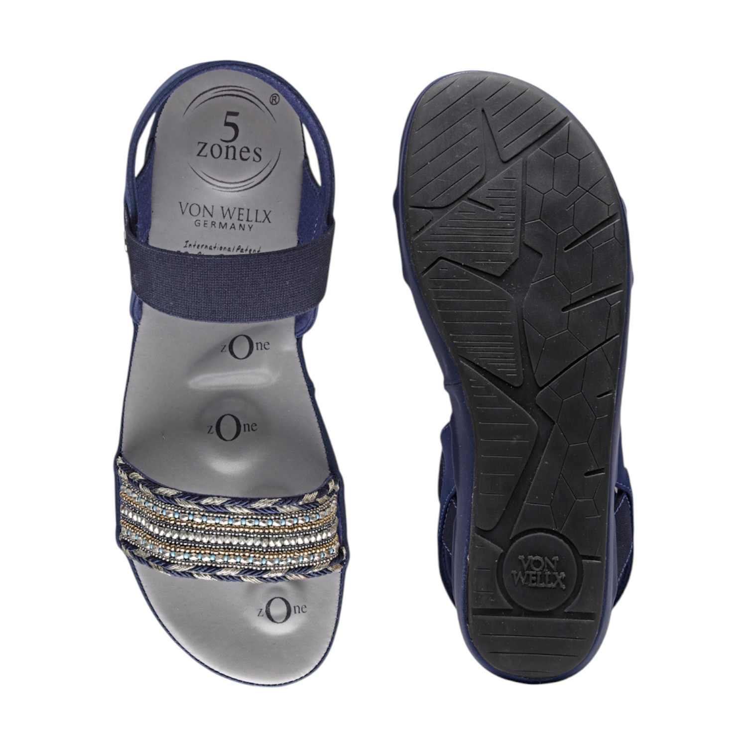 Women Blue Beaded Slingback Platform Sandals