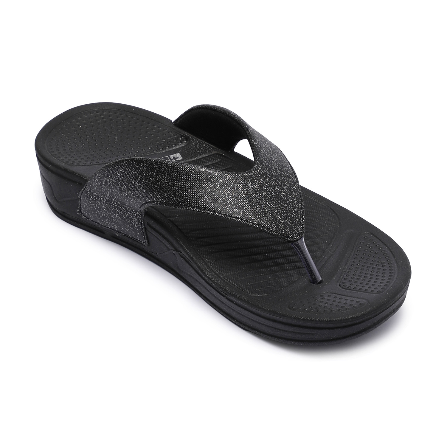 Elegant Black Glitter Finish Women Comfort Flip-Flops