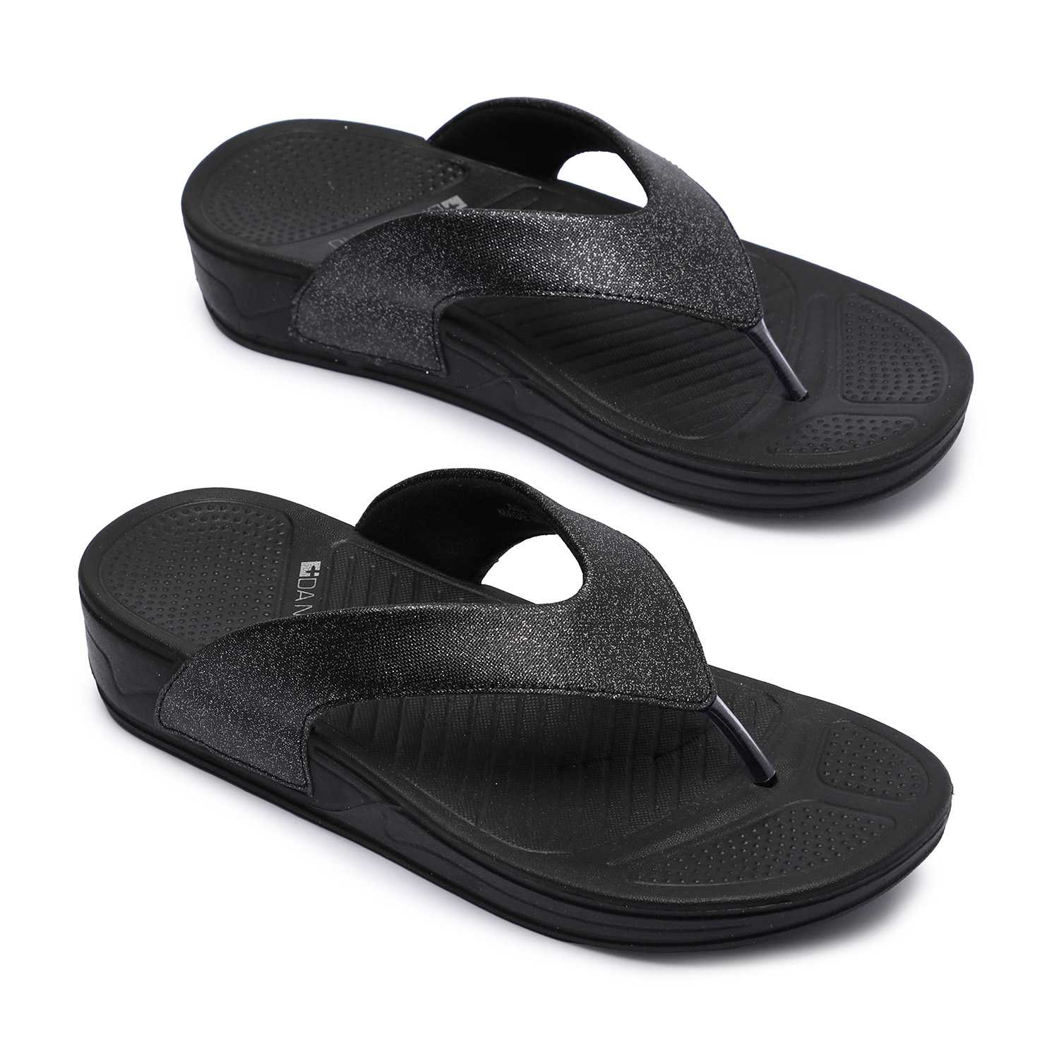 Elegant Black Glitter Finish Women Comfort Flip-Flops