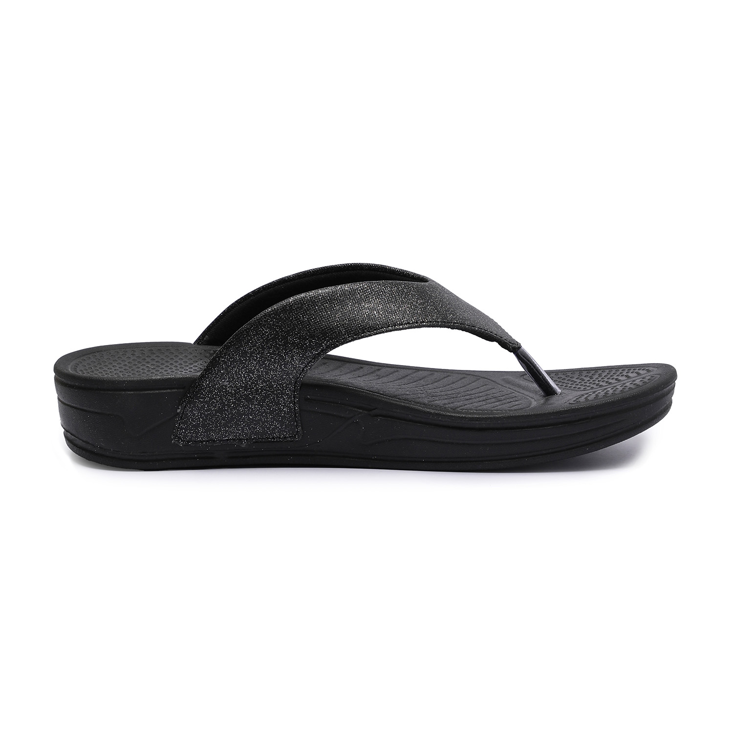 Elegant Black Glitter Finish Women Comfort Flip-Flops