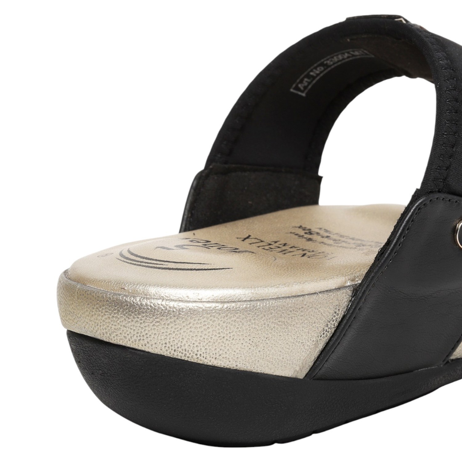 Women Black & Gold Embellished Thong Sandals with 5-Zone Support