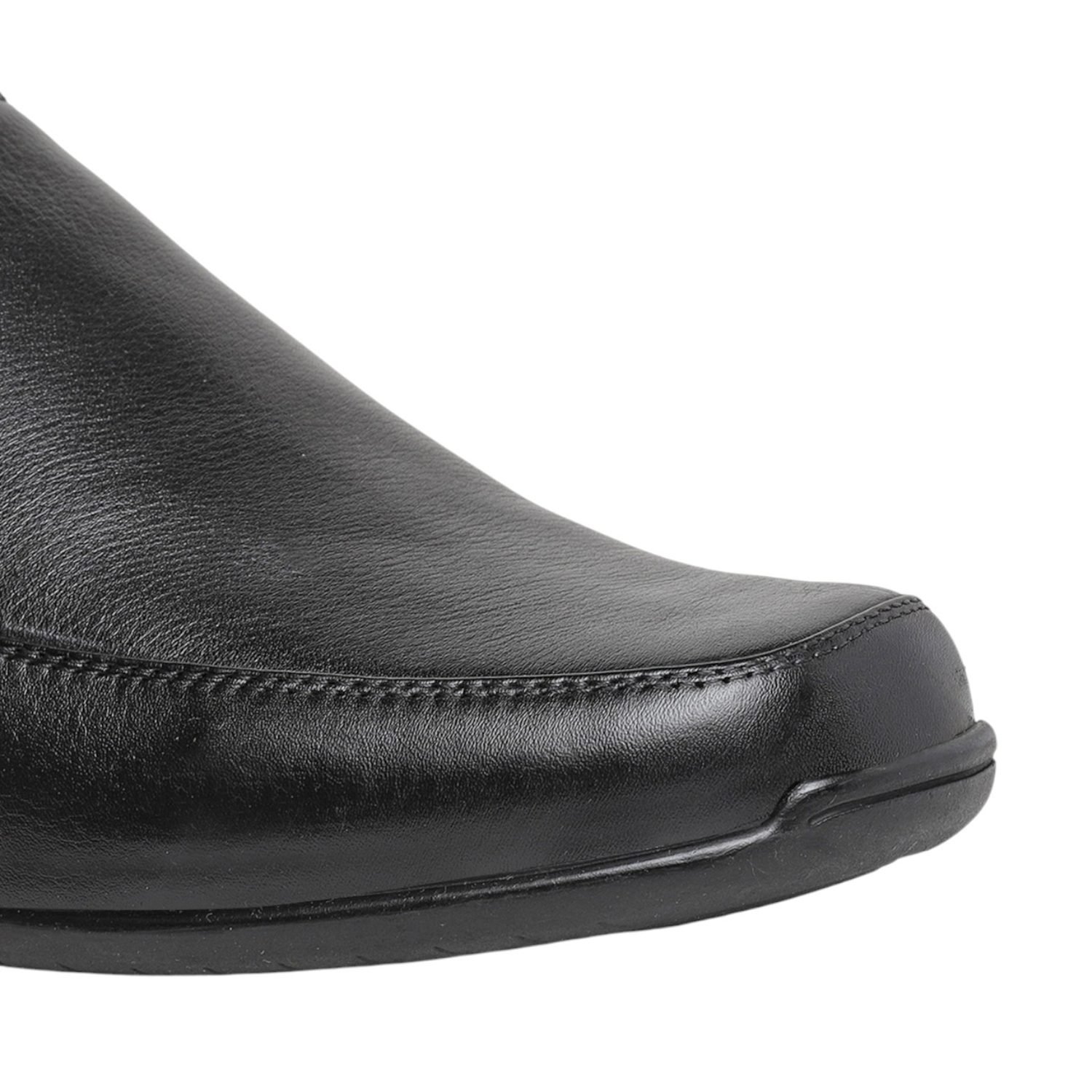 Sleek Sophistication Men Black Textured Leather Slip-On Dress Shoes
