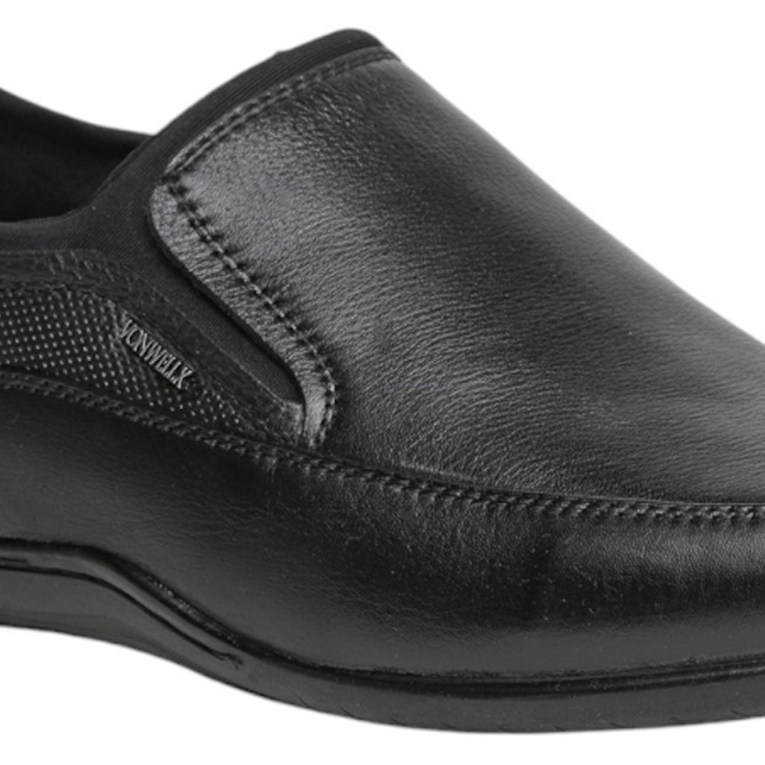 Sleek Sophistication Men Black Textured Leather Slip-On Dress Shoes