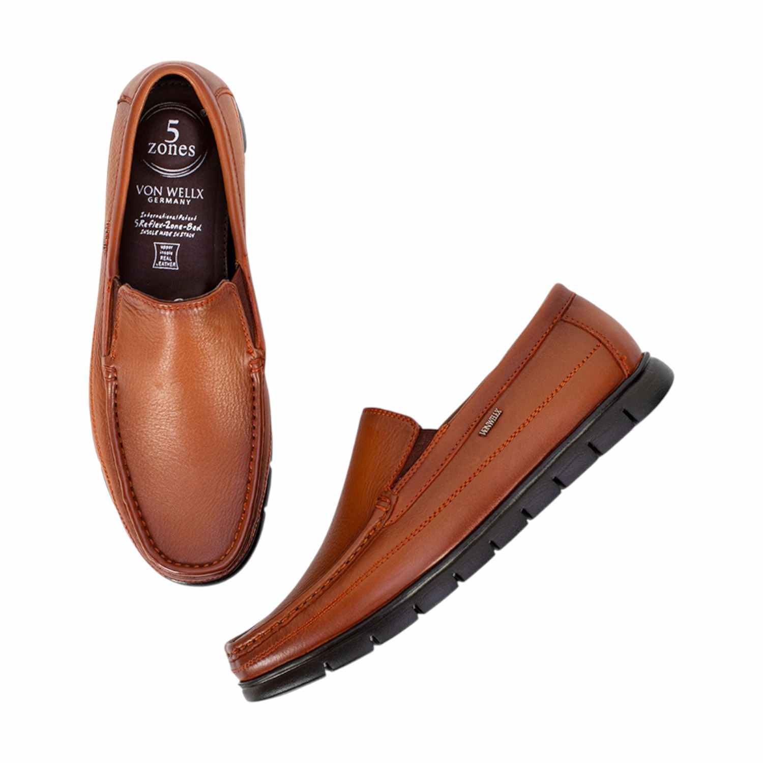 Men Tan Genuine Leather Slip-On Loafers