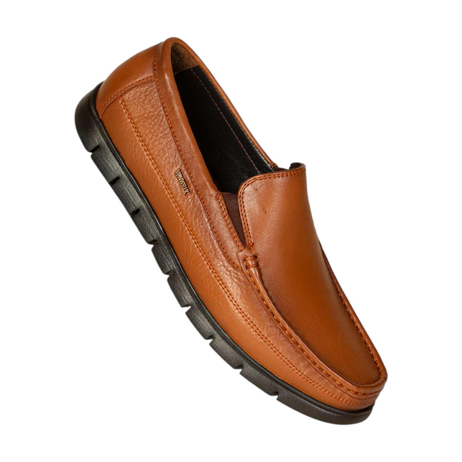 Men Tan Genuine Leather Slip-On Loafers