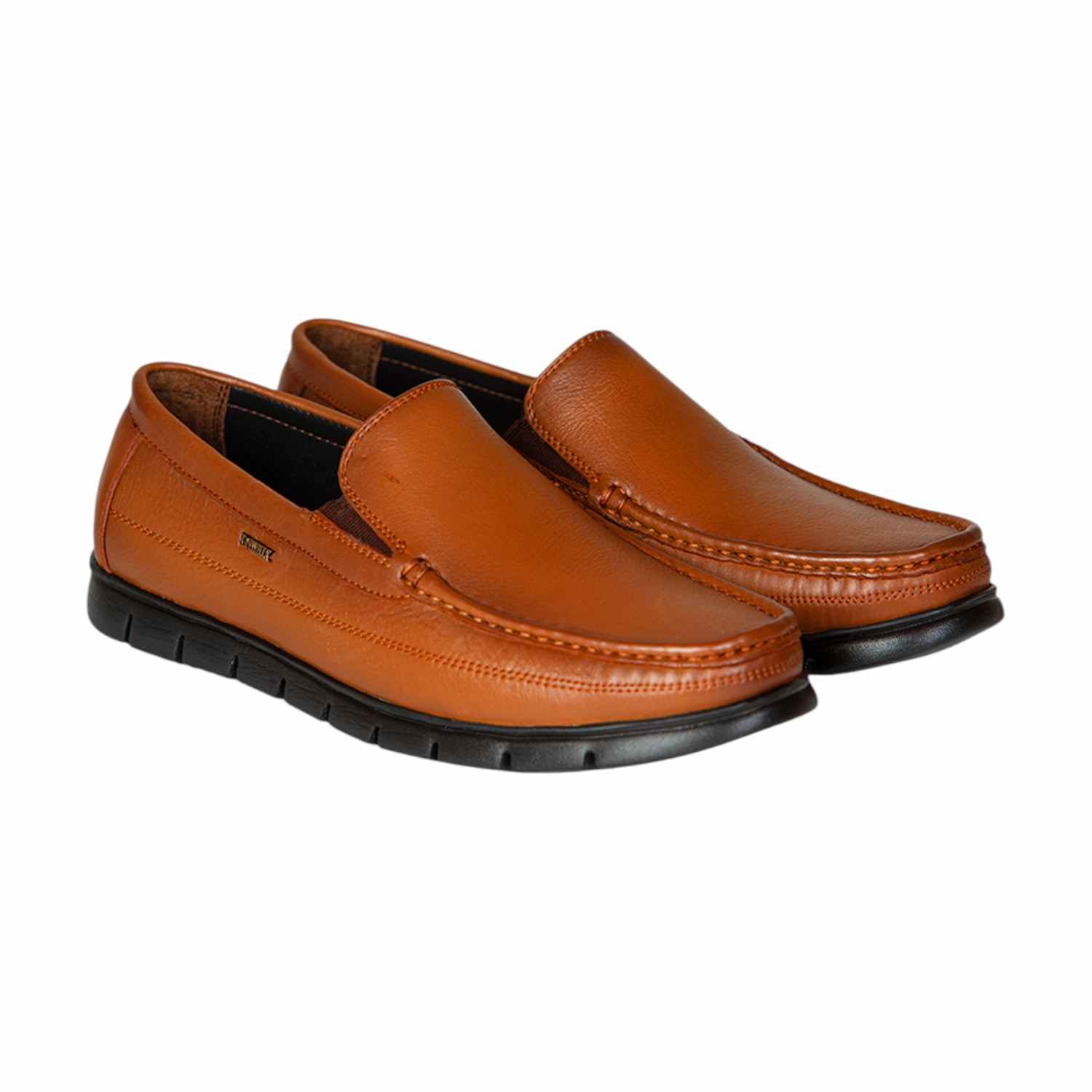 Men Tan Genuine Leather Slip-On Loafers