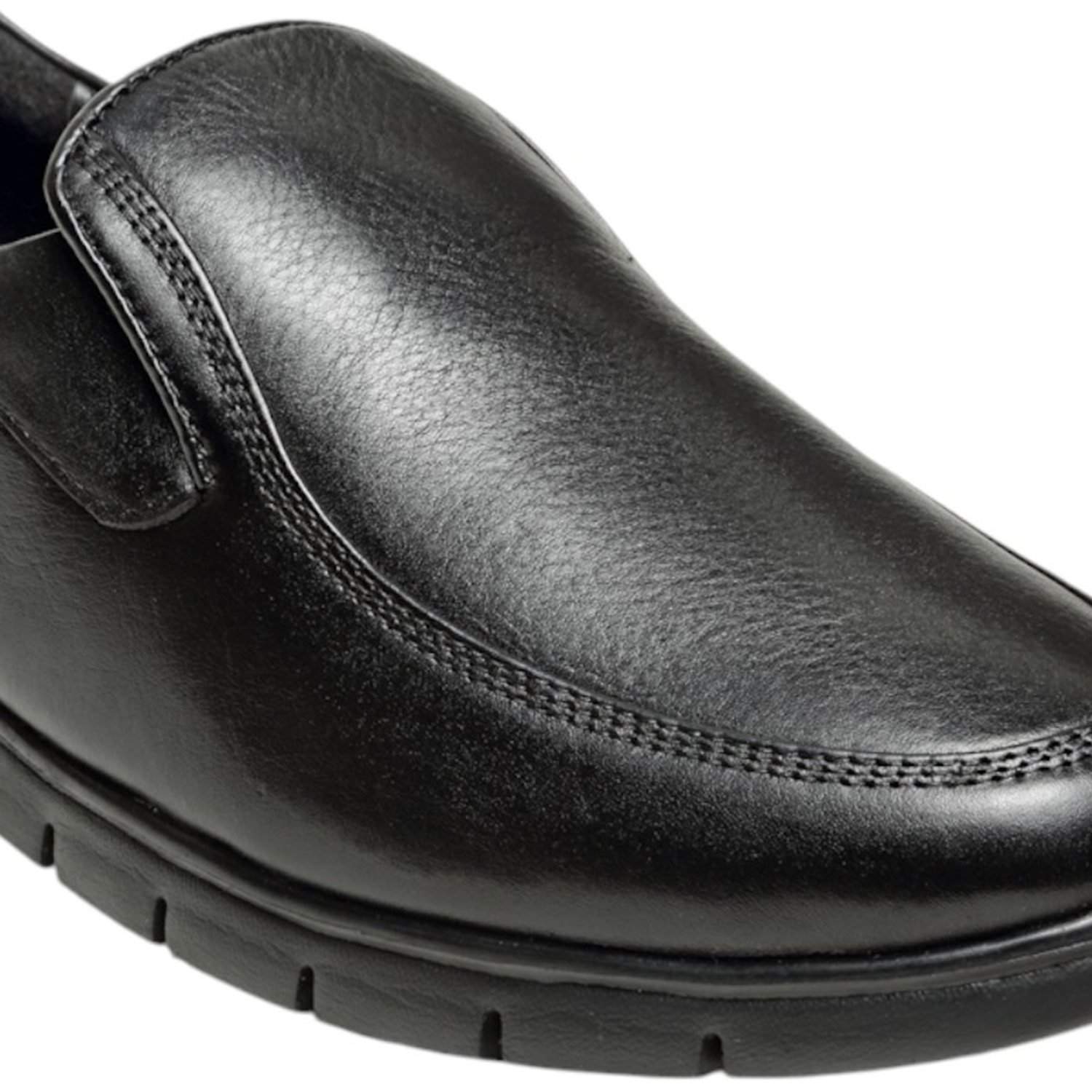 Men Black Leather Diabetes Reflex-Zone Slip-On Shoes