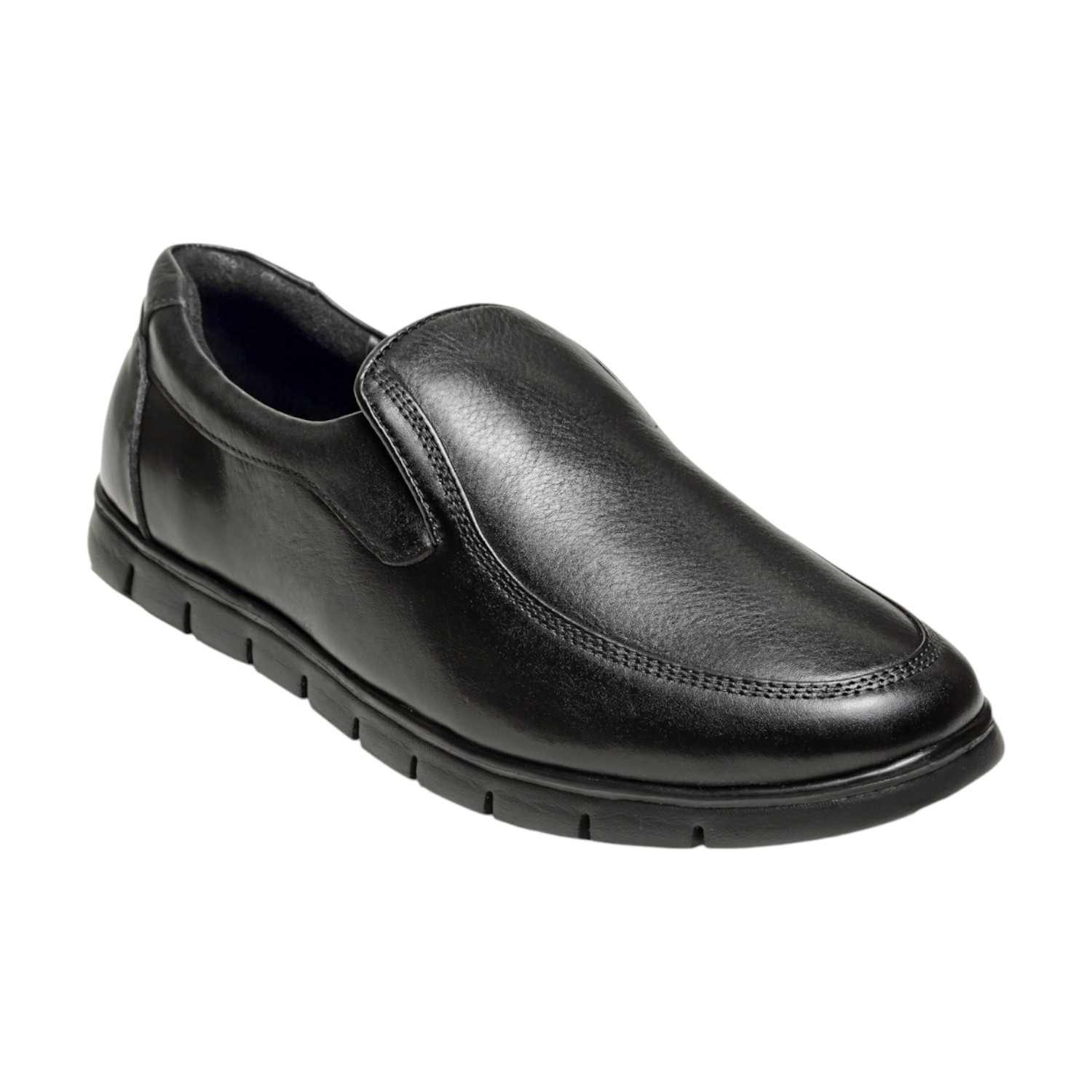 Men Black Leather Diabetes Reflex-Zone Slip-On Shoes