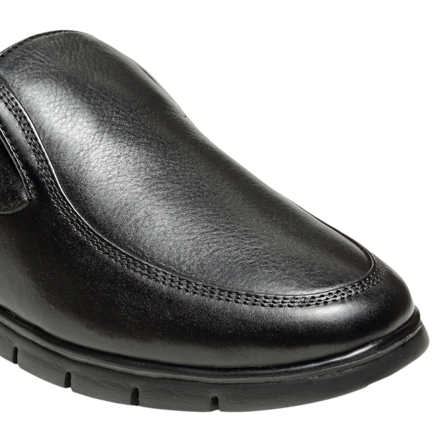 Men Black Leather Diabetes Reflex-Zone Slip-On Shoes