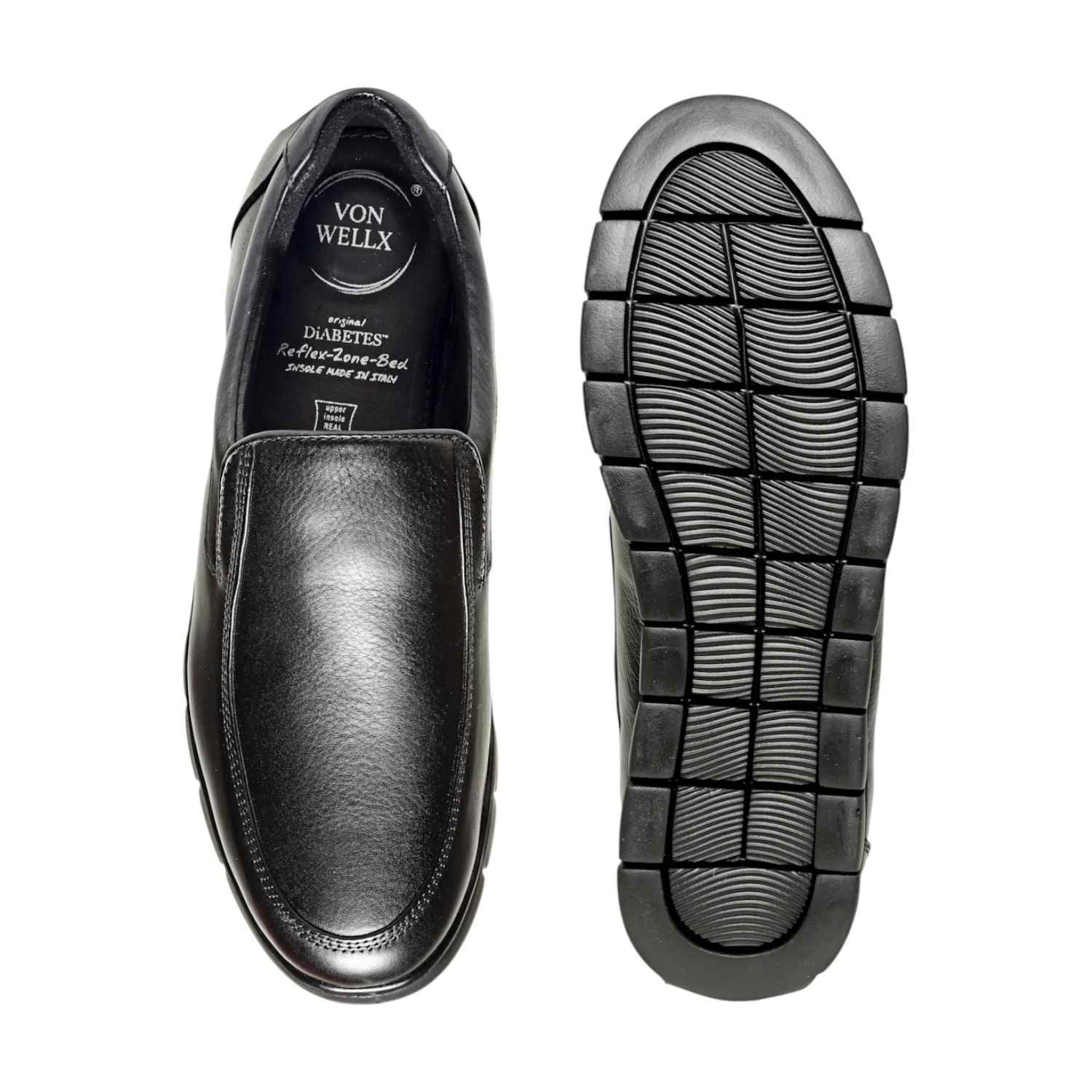 Men Black Leather Diabetes Reflex-Zone Slip-On Shoes