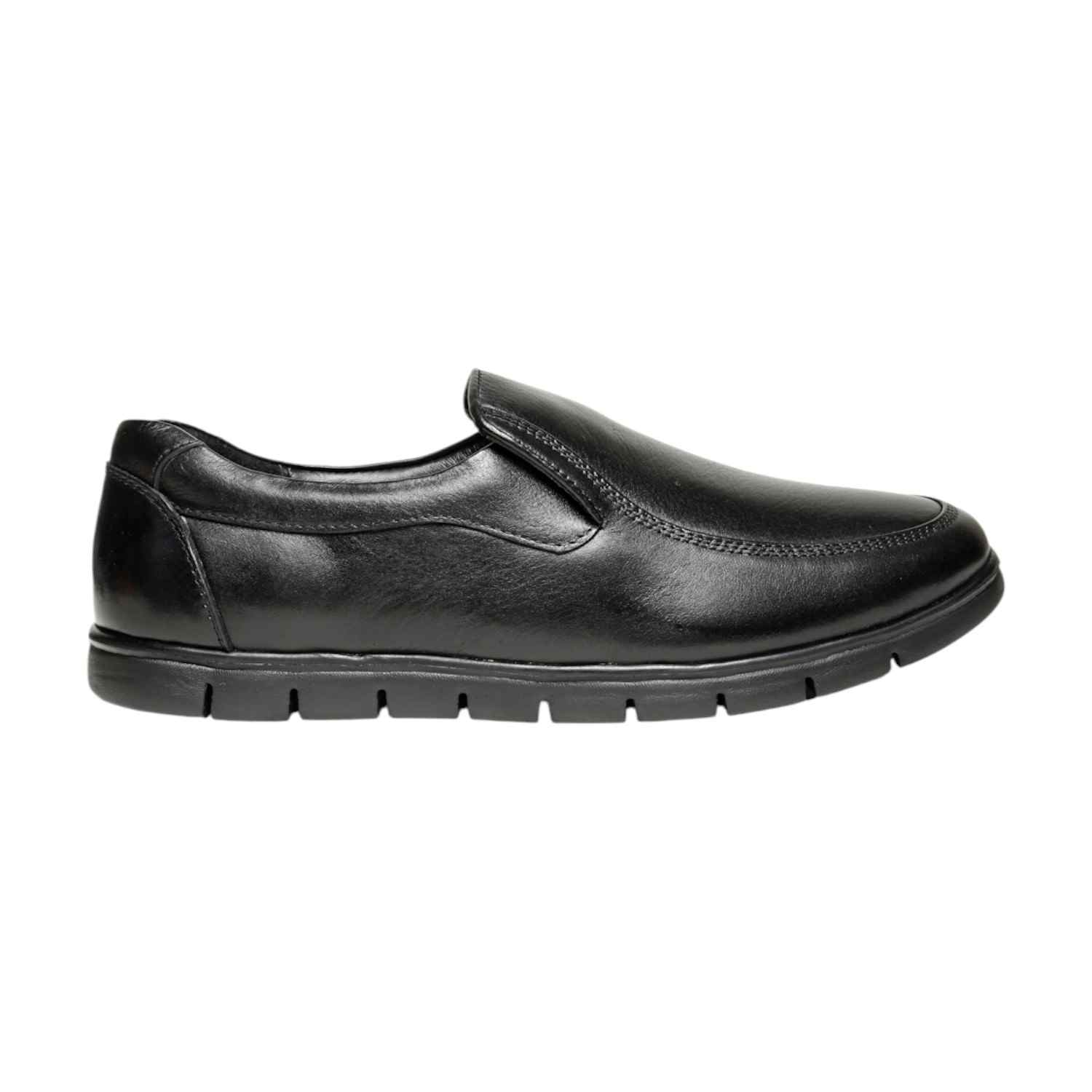 Men Black Leather Diabetes Reflex-Zone Slip-On Shoes