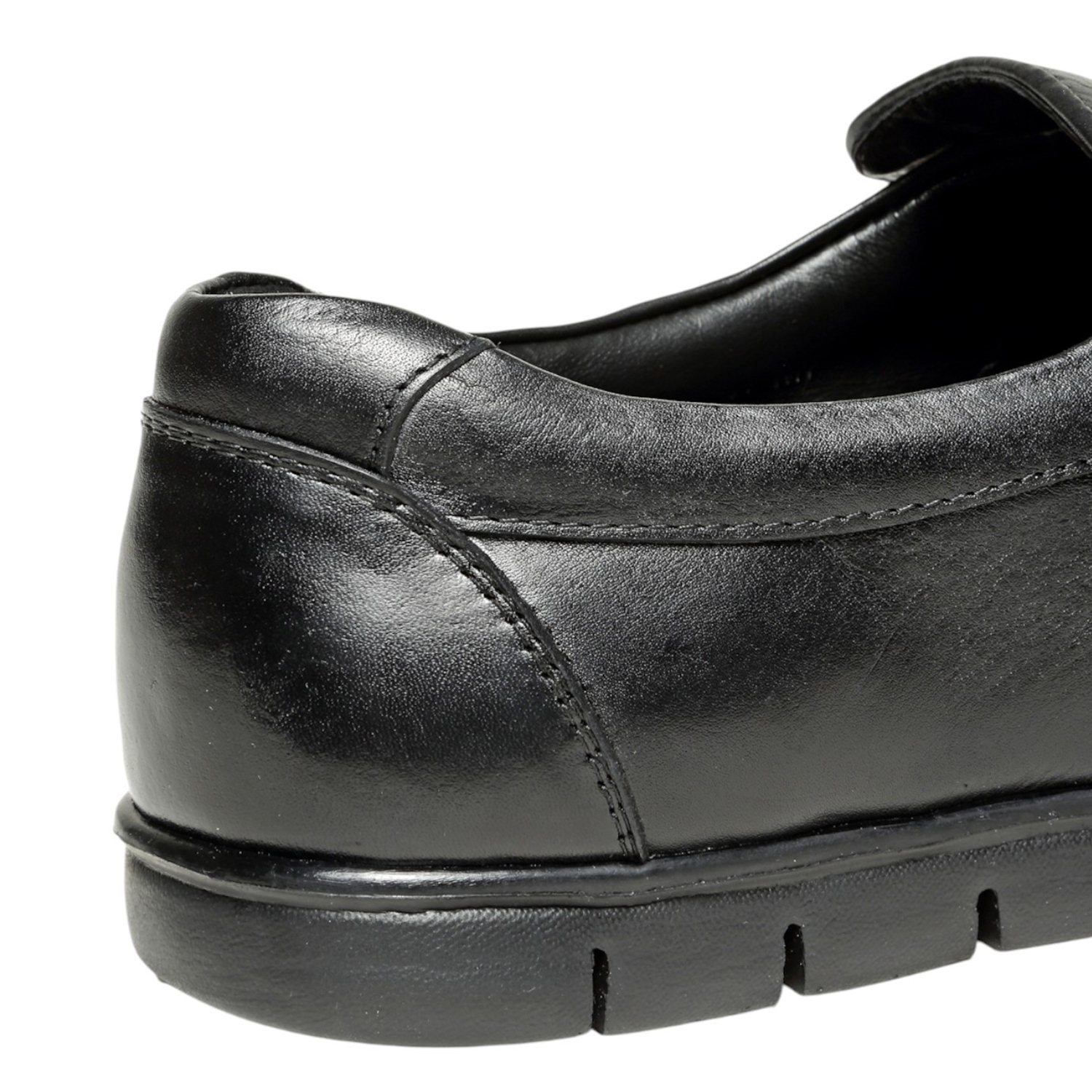 Men Black Leather Diabetes Reflex-Zone Slip-On Shoes