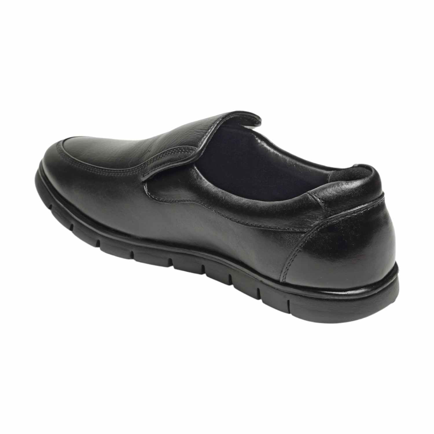 Men Black Leather Diabetes Reflex-Zone Slip-On Shoes