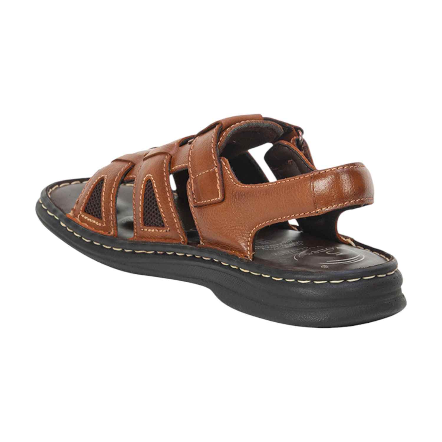 Men Navy Tan Leather Adjustable Comfort Sandals (5 Zones)