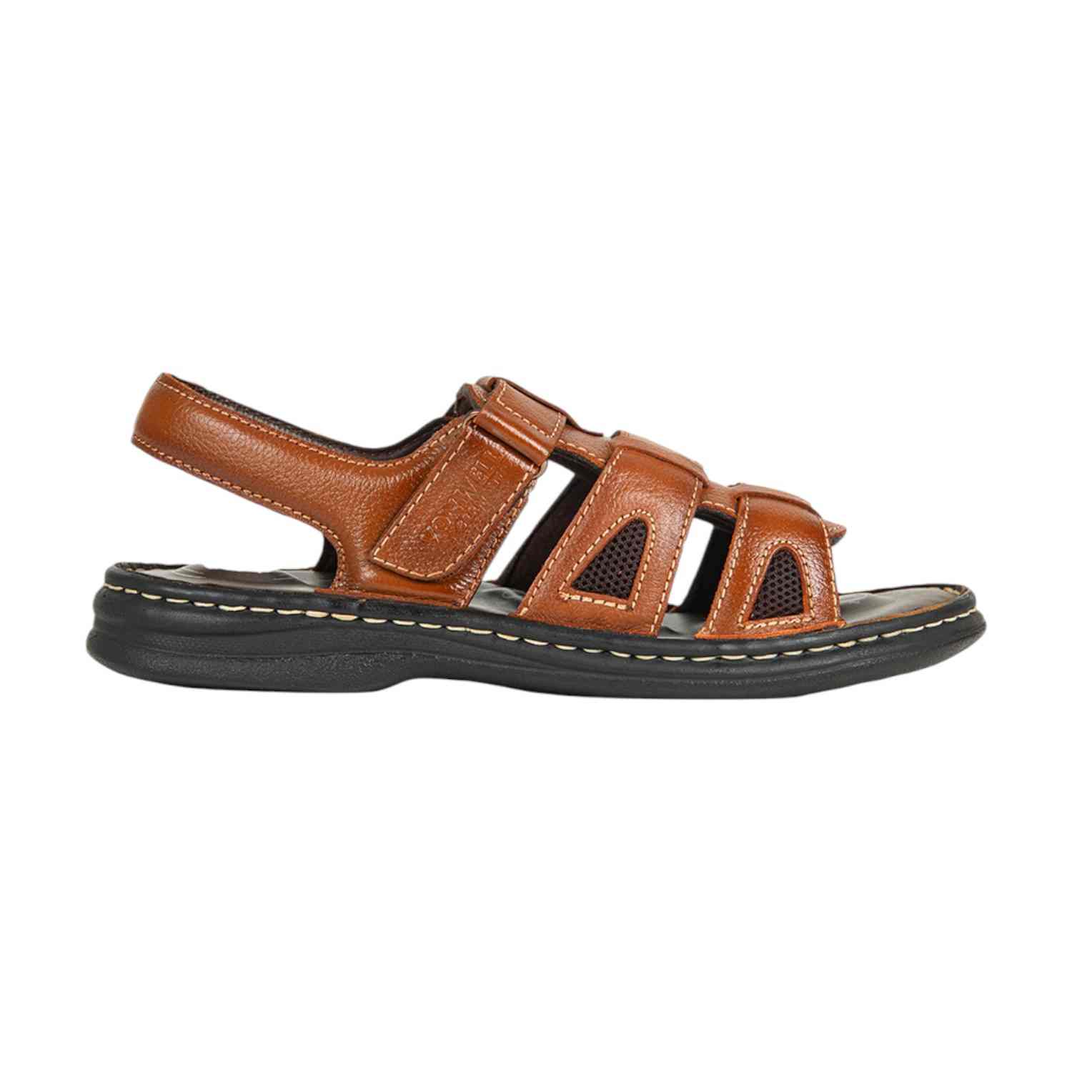 Men Navy Tan Leather Adjustable Comfort Sandals (5 Zones)
