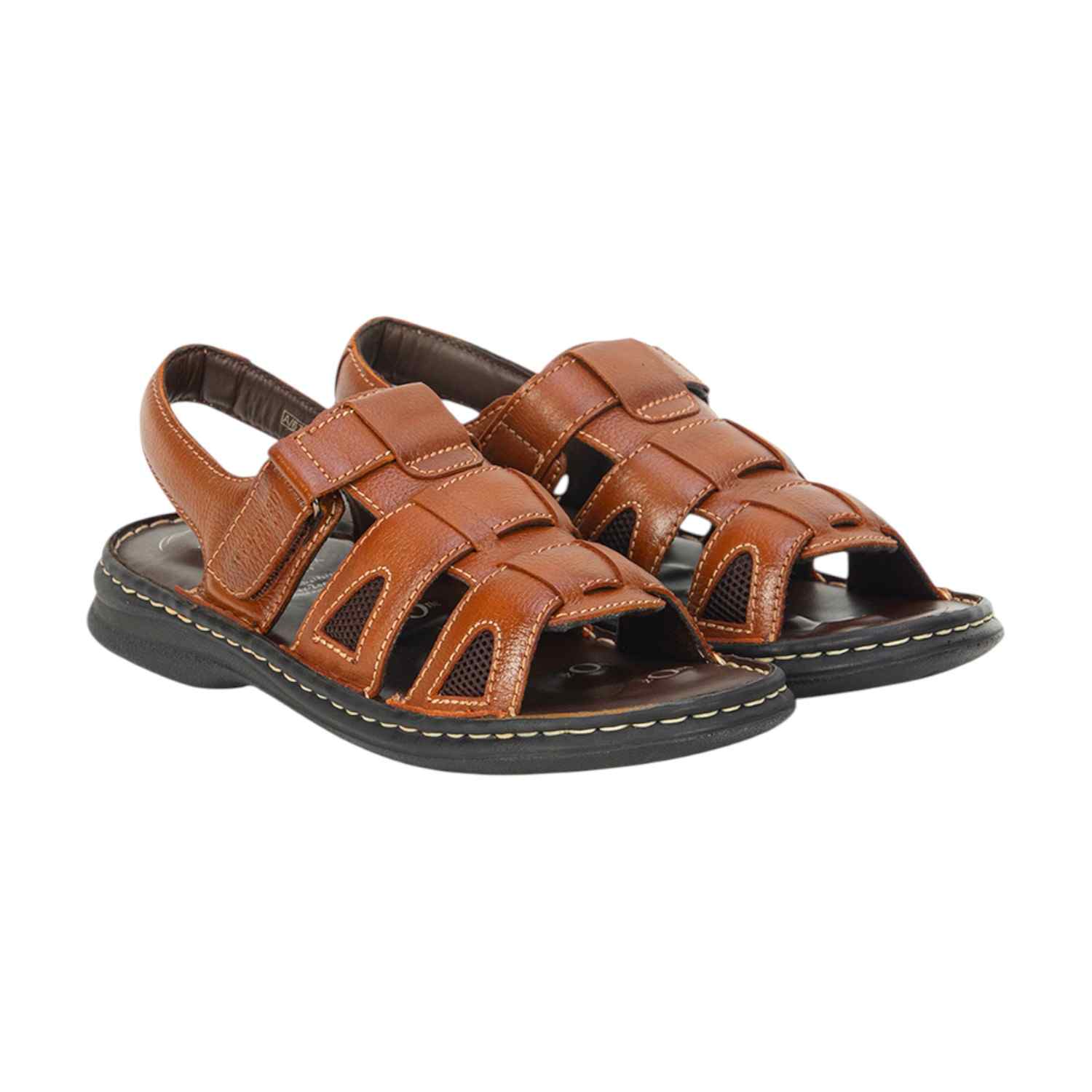 Men Navy Tan Leather Adjustable Comfort Sandals (5 Zones)