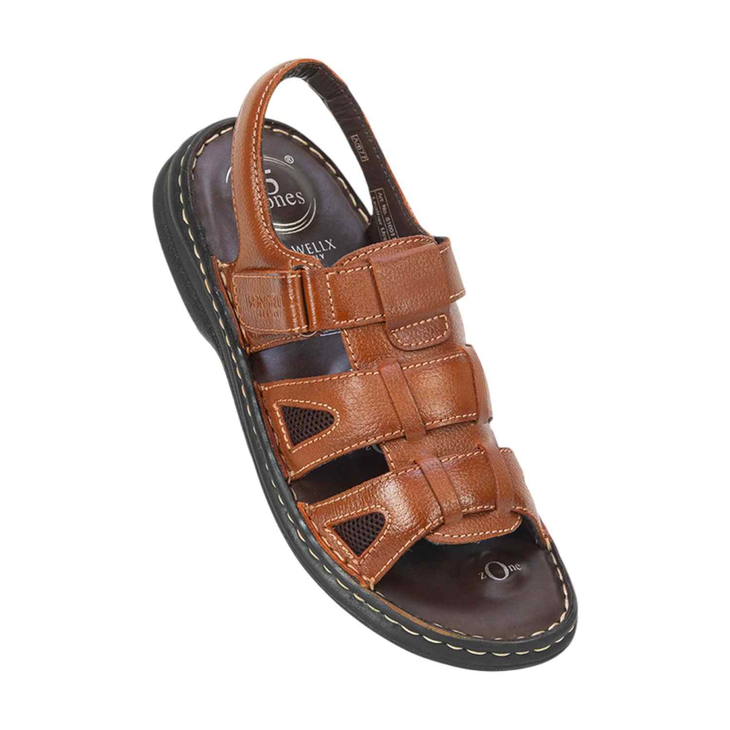Men Navy Tan Leather Adjustable Comfort Sandals (5 Zones)