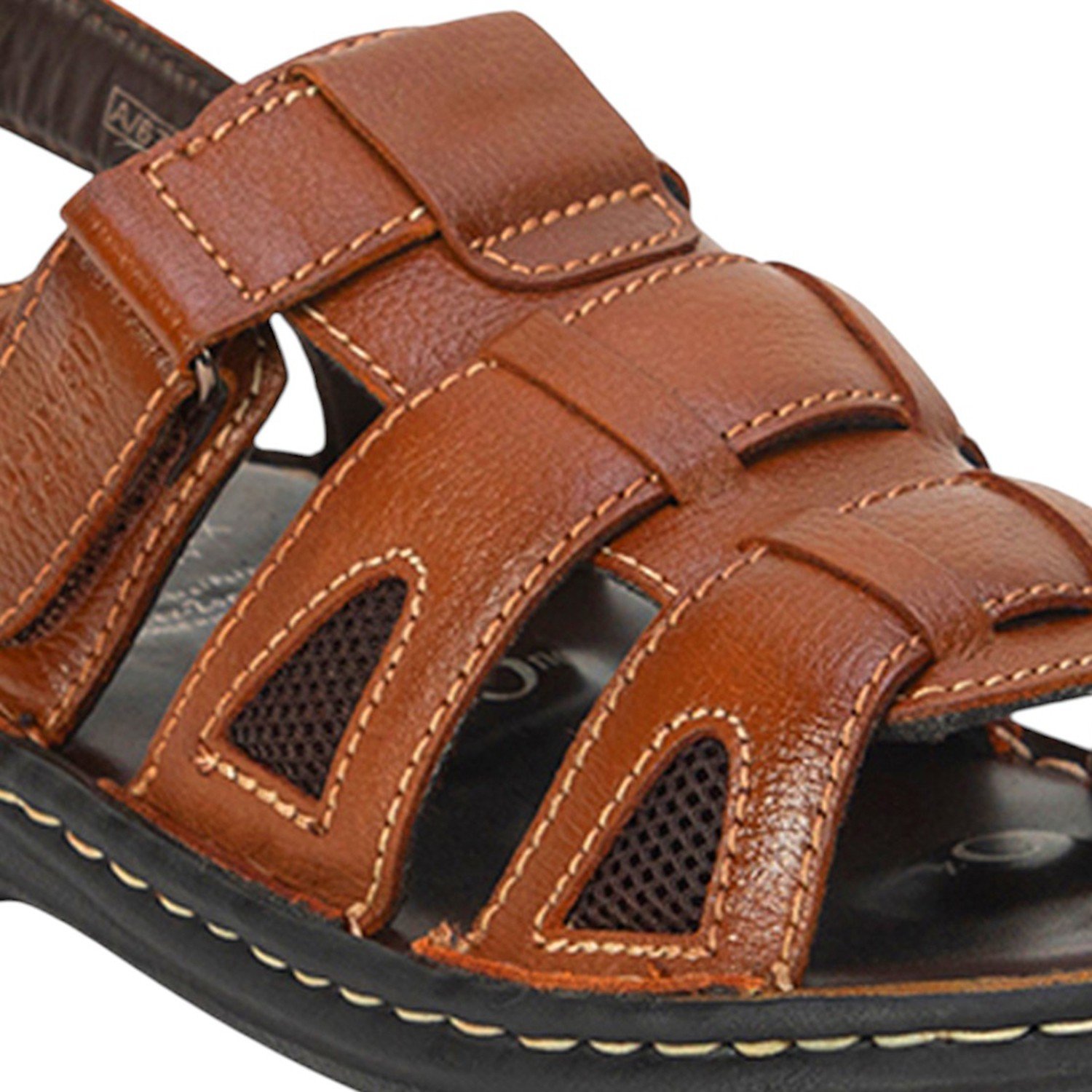 Men Navy Tan Leather Adjustable Comfort Sandals (5 Zones)