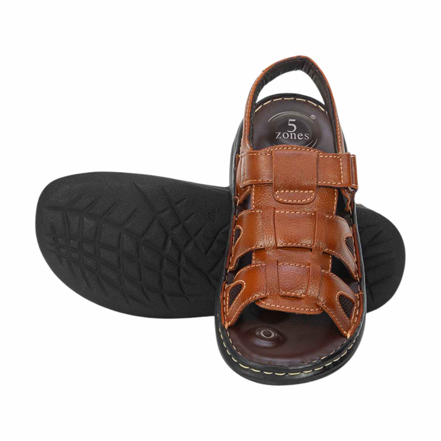 Men Navy Tan Leather Adjustable Comfort Sandals (5 Zones)