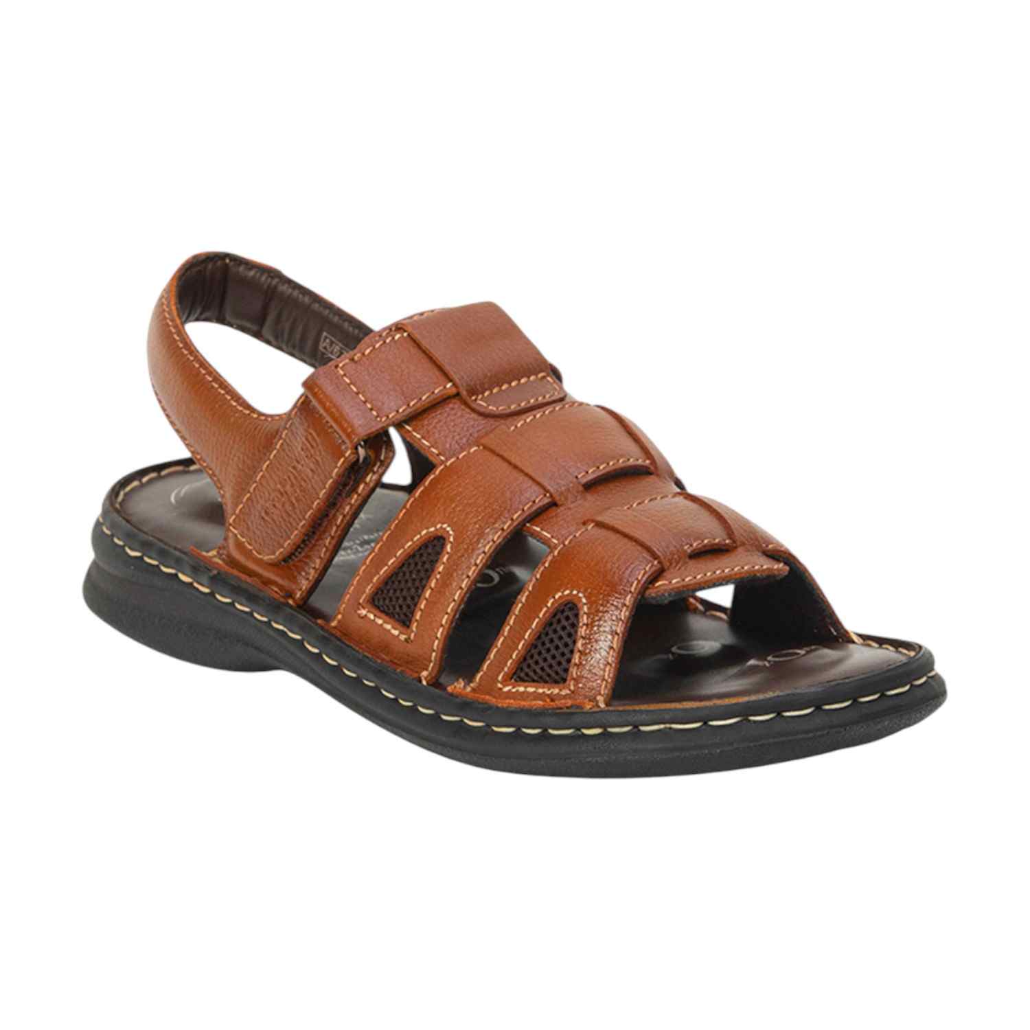 Men Navy Tan Leather Adjustable Comfort Sandals (5 Zones)