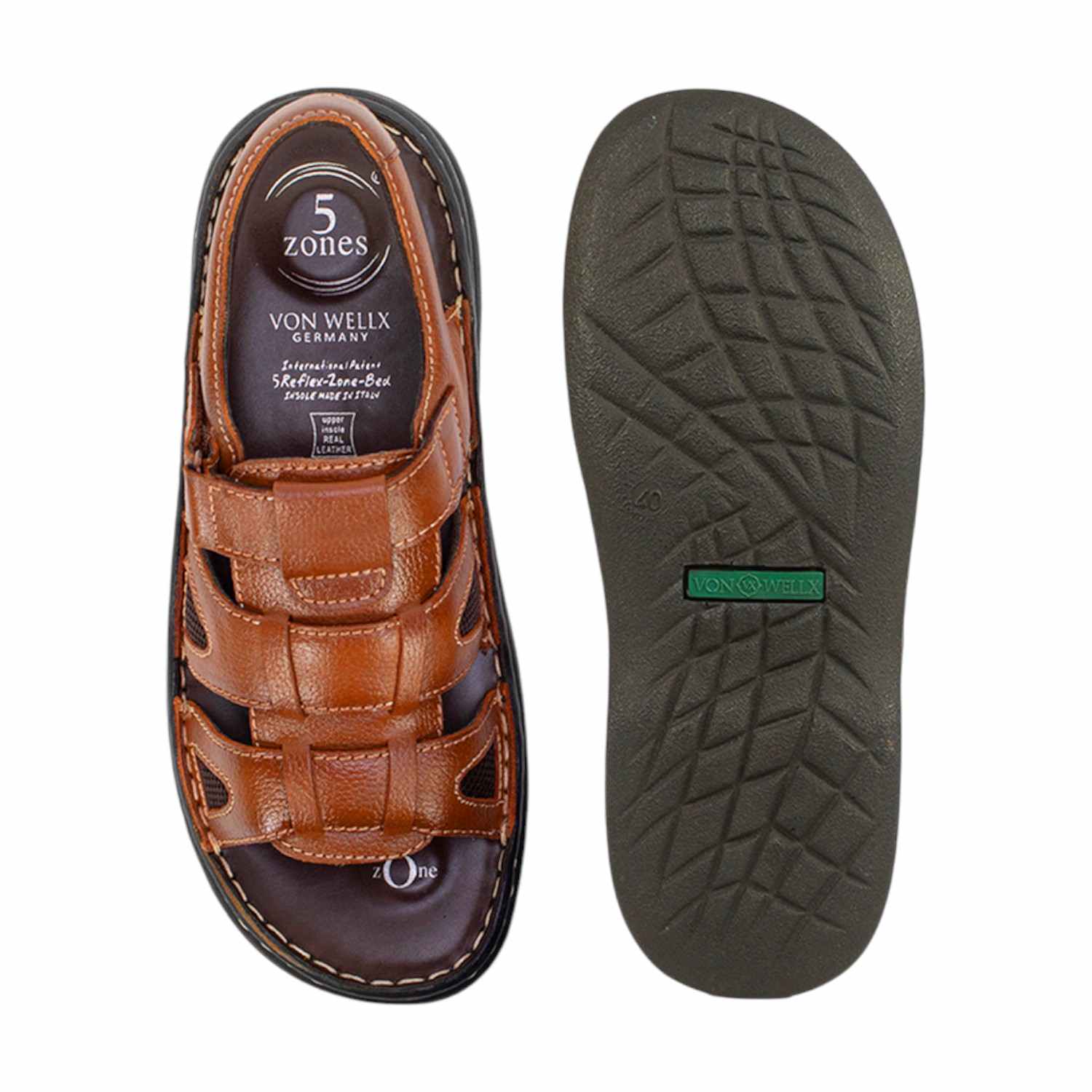Men Navy Tan Leather Adjustable Comfort Sandals (5 Zones)