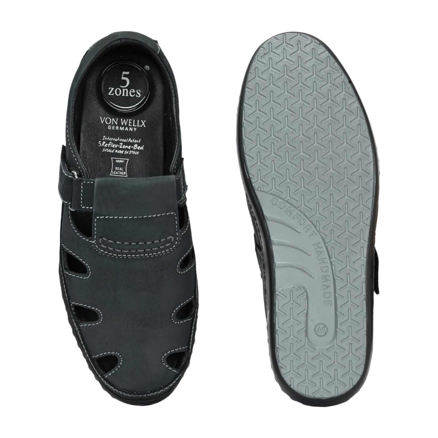 Men Navy Blue Nubuck Closed-Toe Hiker Sandal with Contrast Stitching