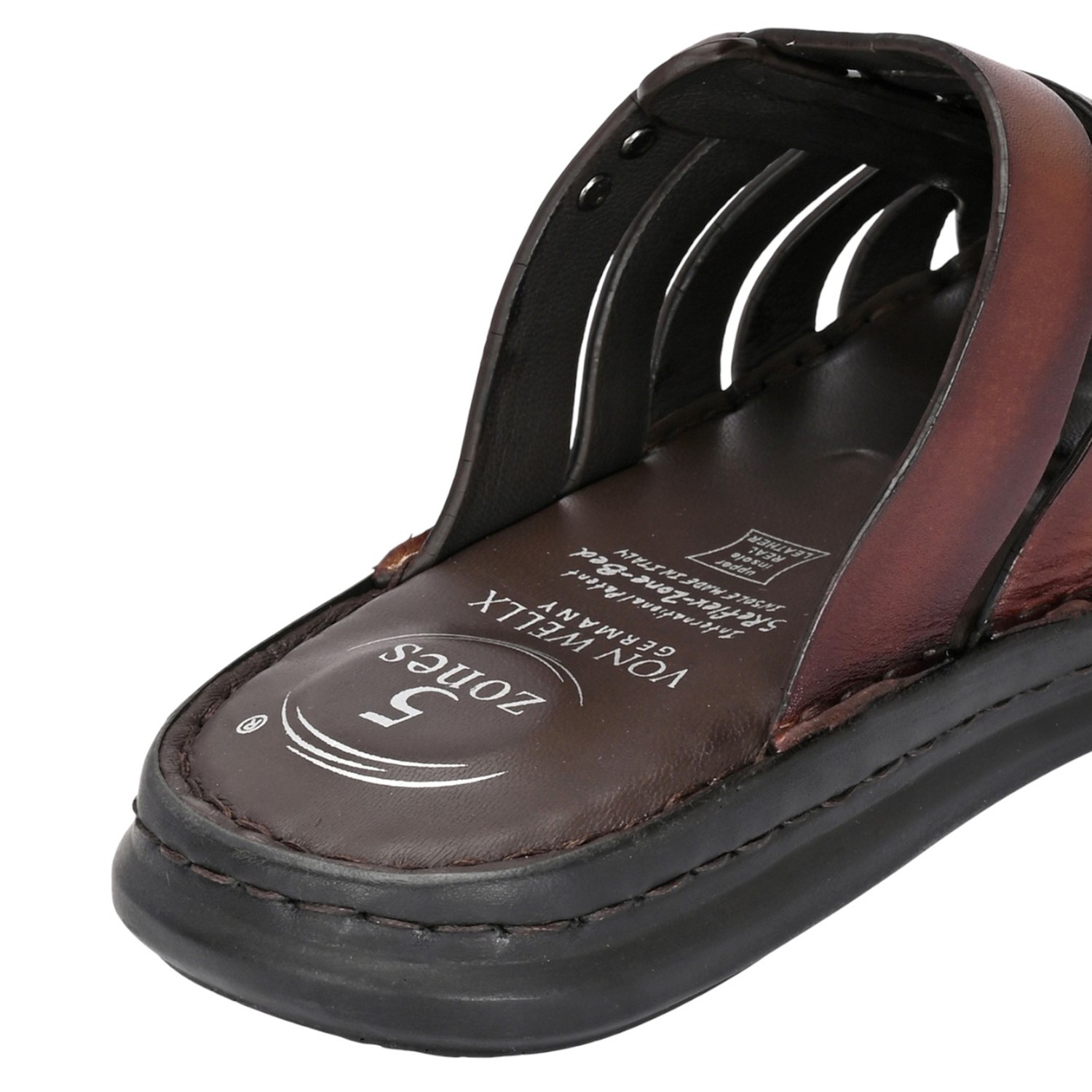 Men Burnished Brown Leather Caged Slip-On Sandal