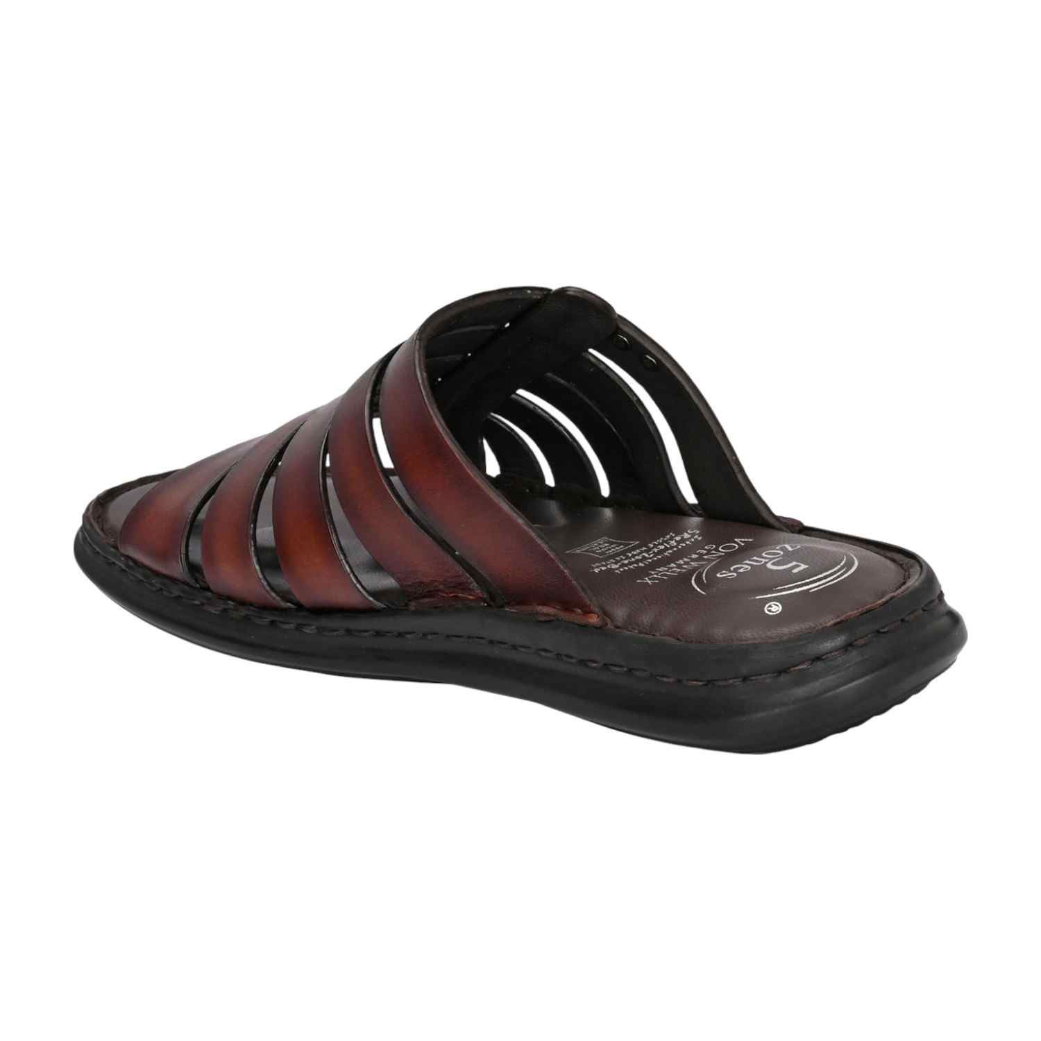 Men Burnished Brown Leather Caged Slip-On Sandal