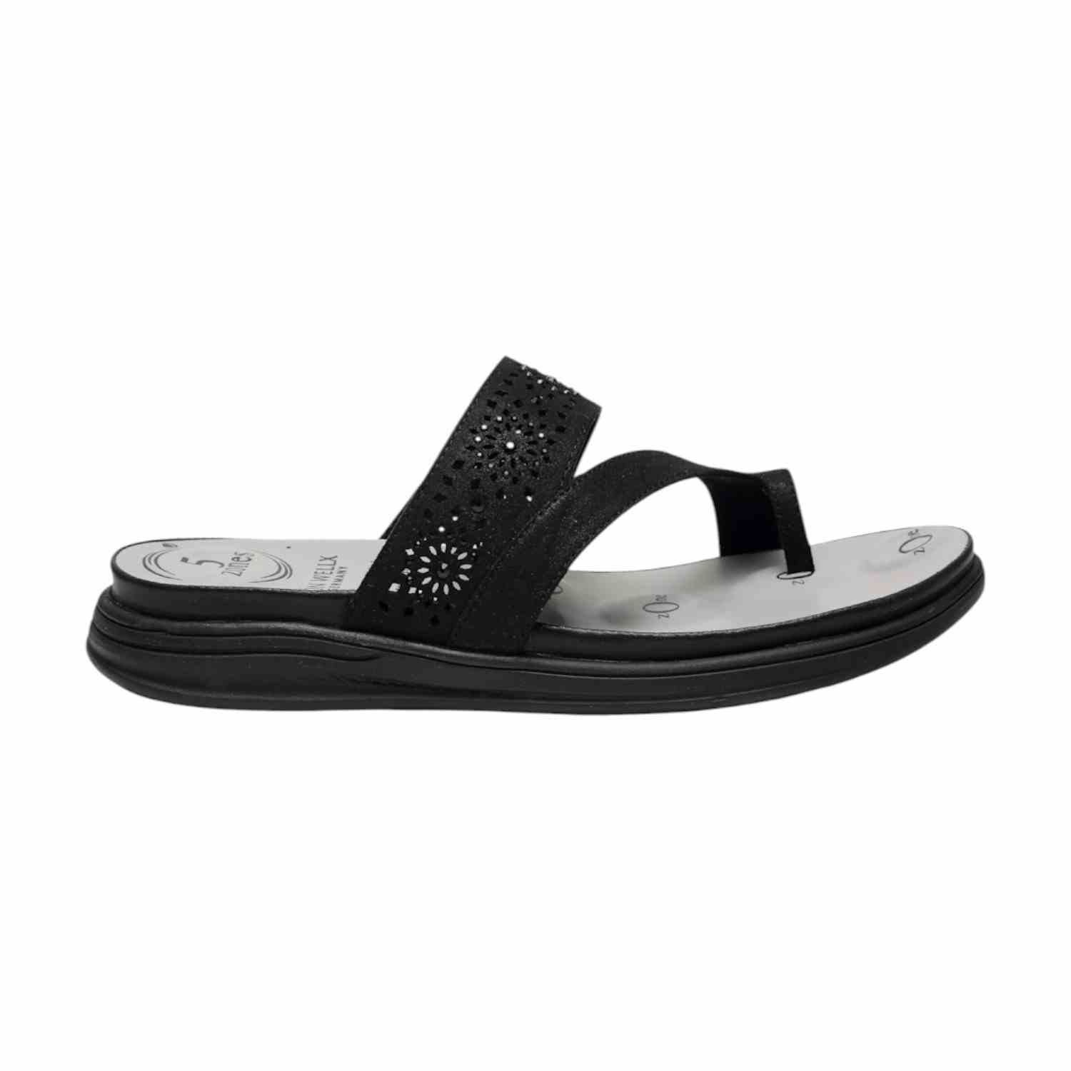 Women Black Perforated Strap Toe-Ring Sandals with 5-Zone Comfort