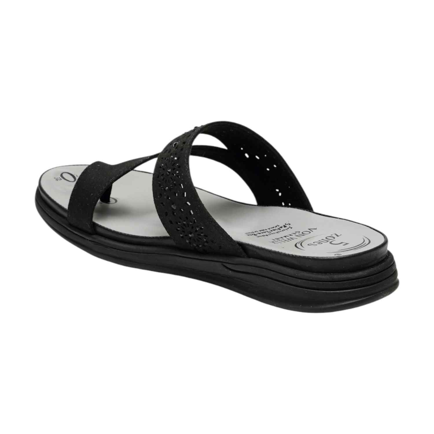 Women Black Perforated Strap Toe-Ring Sandals with 5-Zone Comfort